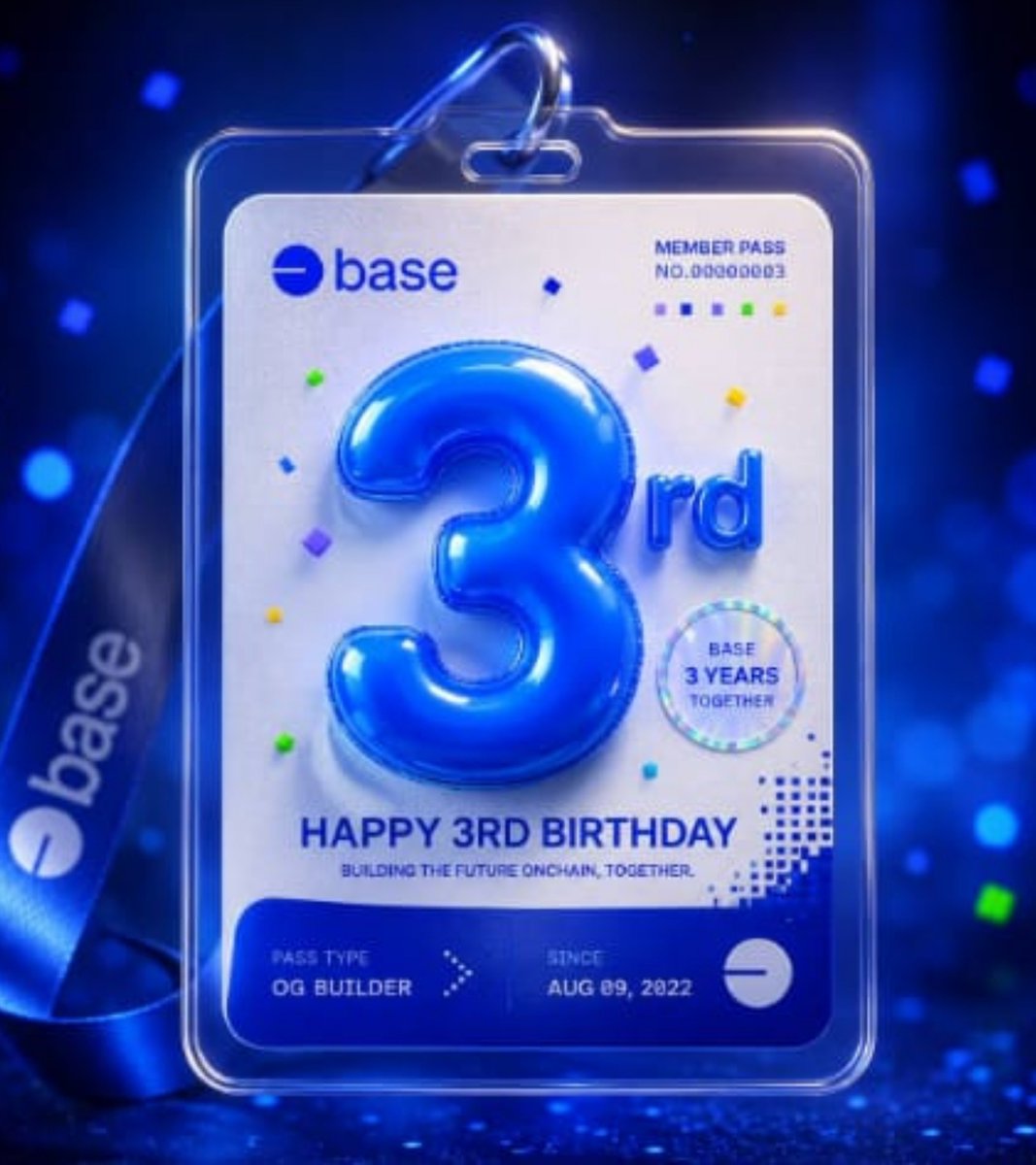 mayog239's tweet photo. Today 3 years of Base.

A lot has happened since day :

• $5B in TVL
• $46T in stablecoin volume
• 90% of all x402 transactions

3 years down. The journey is just getting started. 🟦

🎨 Mint the 3rd Anniversary NFT: 

https://t.co/lHzkV8MMw5 https://t.co/xn9kvxF6wZ