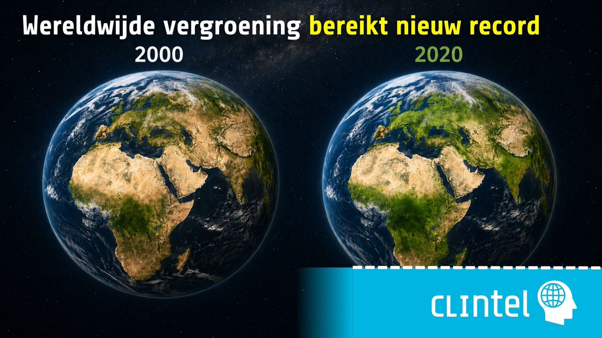 ClintelNED's tweet photo. 🌍 De aarde wordt groener – en in 2025 werd opnieuw een record bereikt.

Satellietdata laten zien dat 68,2% van het begroeide landoppervlak vergroening vertoonde. Bij landbouwgrond was dat zelfs 77,6%.

In 40 jaar nam de wereldwijde vergroening met >15% toe. Ongeveer 70% daarvan wordt toegeschreven aan CO₂-bemesting.

Meer groen. Meer voedsel. Meer leven. Goed nieuws voor onze planeet. 🌱