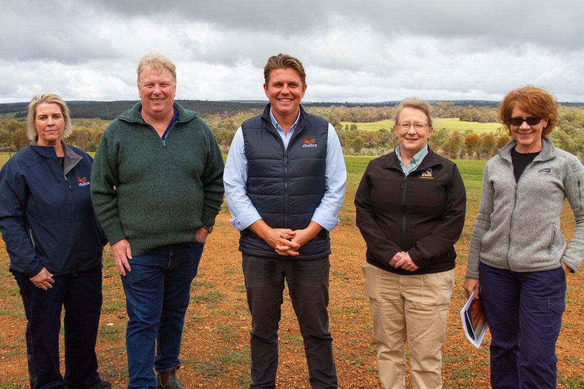 ChaliceMining's tweet photo. Last week we welcomed Alistair Jones (Director General, DWER), Belinda Walker (Deputy Director General, Strategy and Performance DWER) and Sasha Pendal (Deputy Director General Approvals DWER) to our Gonneville Project for a site visit. Great to have key government stakeholders see the project firsthand.

#Gonneville #ChaliceMining #CriticalMinerals #Palladium #Platinum #Copper #Cobalt