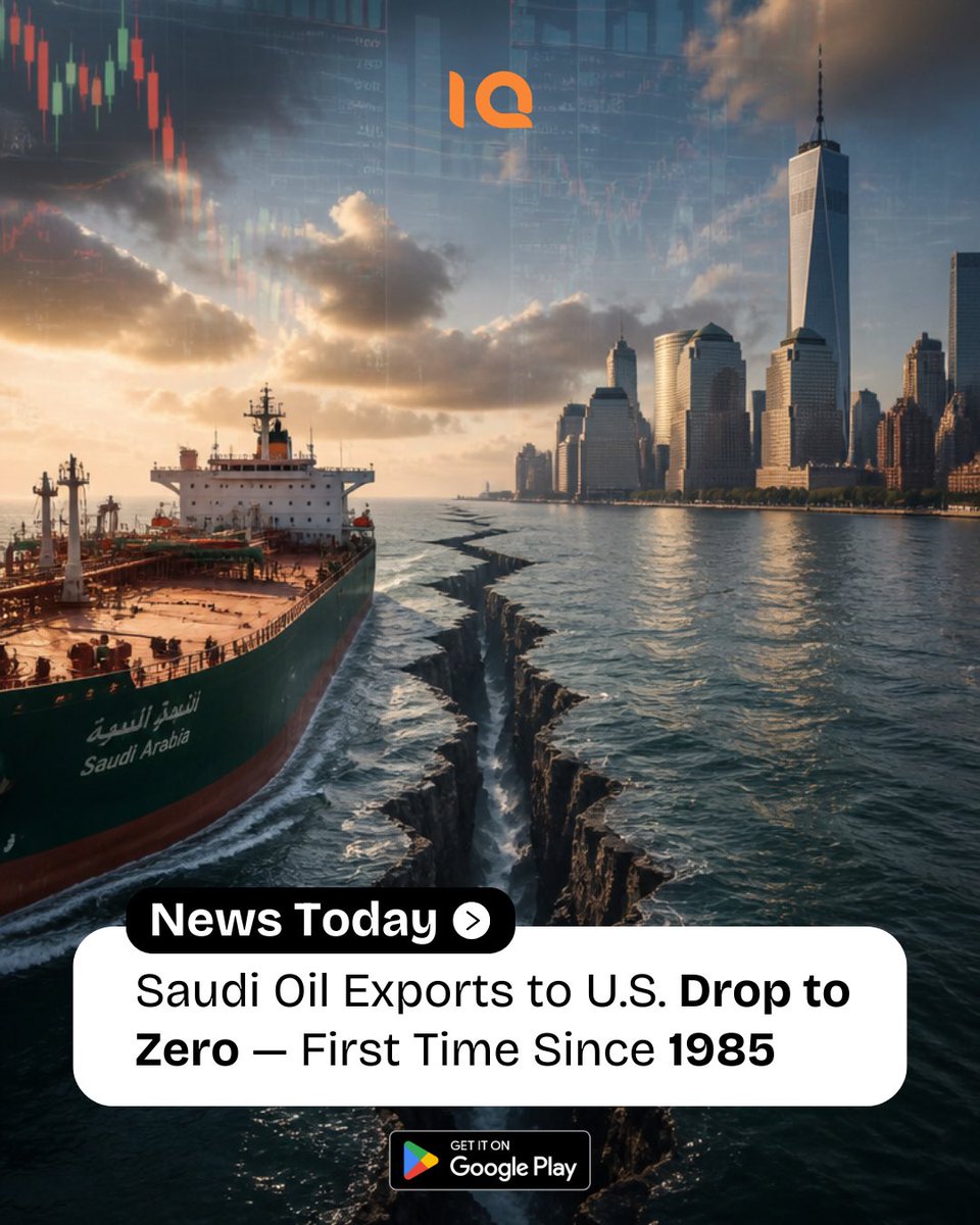 IQuotesGlobal's tweet photo. Saudi oil shipments to the United States have reportedly fallen to zero — a level not seen since 1985.

The historic drop highlights how dramatically global energy flows have changed, as the U.S. relies less on Saudi crude while Saudi Arabia continues to redirect more of its oil toward other major markets.

For traders, shifts in global oil supply and trade flows can influence crude prices, inflation expectations, currencies, and broader market sentiment.

Watch the market. Analyze the movement. Be ready for what comes next. Trade global market opportunities with IQuotes.

#IQuotes #MarketNews #Oil