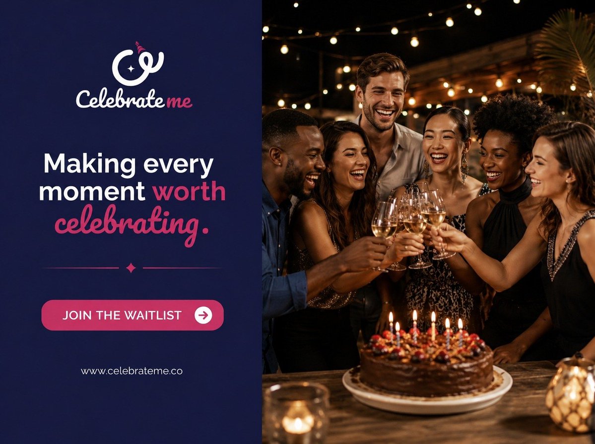 _CelebrateME_'s tweet photo. Your celebration deserves more than a post. 

It deserves people showing up.
Joining in.
Sharing the moment.
Making memories.
That’s why we build CelebrateMe.
A new way to make celebrations feel experienced, not just posted.

 Join the waitlist. 👇
https://t.co/IqWbEzRasB https://t.co/jLpIQ0kU3S