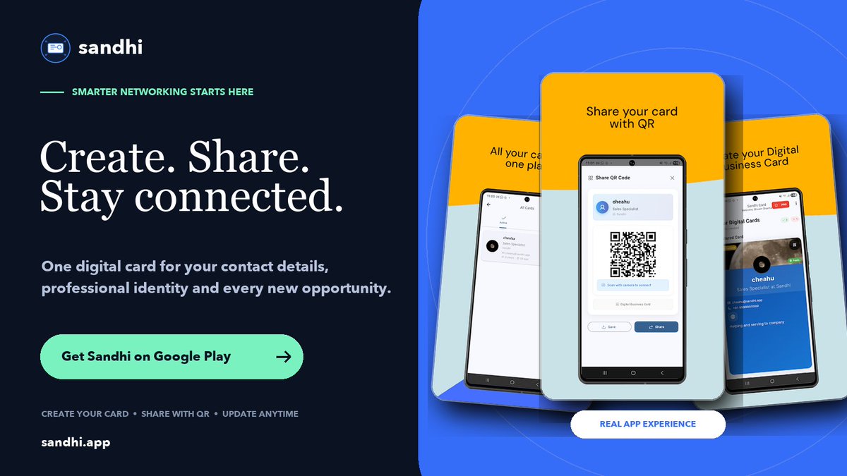 shivams_me's tweet photo. Still carrying paper business cards? 👋
Create your Sandhi Card, keep your details in one place, and share them instantly with QR.
Get the app: https://t.co/YTkAqwzGRh
#SandhiCard #DigitalBusinessCard #Networking https://t.co/nonZ08WbHR