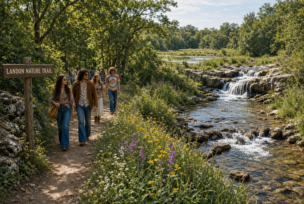 xtreamers247's tweet photo. Groovy vibes on the Landon Nature Trail — 1960s souls wandering through Kansas wildflowers, creeks, and waterfalls like it’s the Summer of Love all over again. https://t.co/Rv5q8gSGYX