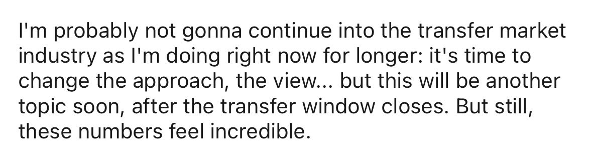 withqwerty's tweet photo. there he goes: fabrizio romano is leaving the world of football transfer news soon

perhaps he’s going to run for fifa presidency? (formally) go into player representation? get a degree in journalism? start an ad agency? https://t.co/sBT9rNHYGS
