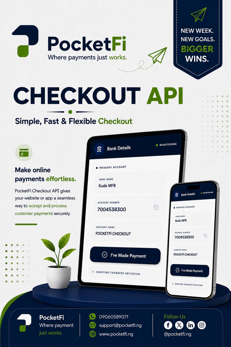 pocketfing's tweet photo. Power your business with seamless payments. 💳

PocketFi Checkout API provides a simple, fast, and flexible way to accept and process customer payments directly through your website or app. 

#PocketFi #CheckoutAPI #PaymentCollection #Fintech #DigitalPayments #OnlinePayments https://t.co/5csN7FMGbZ