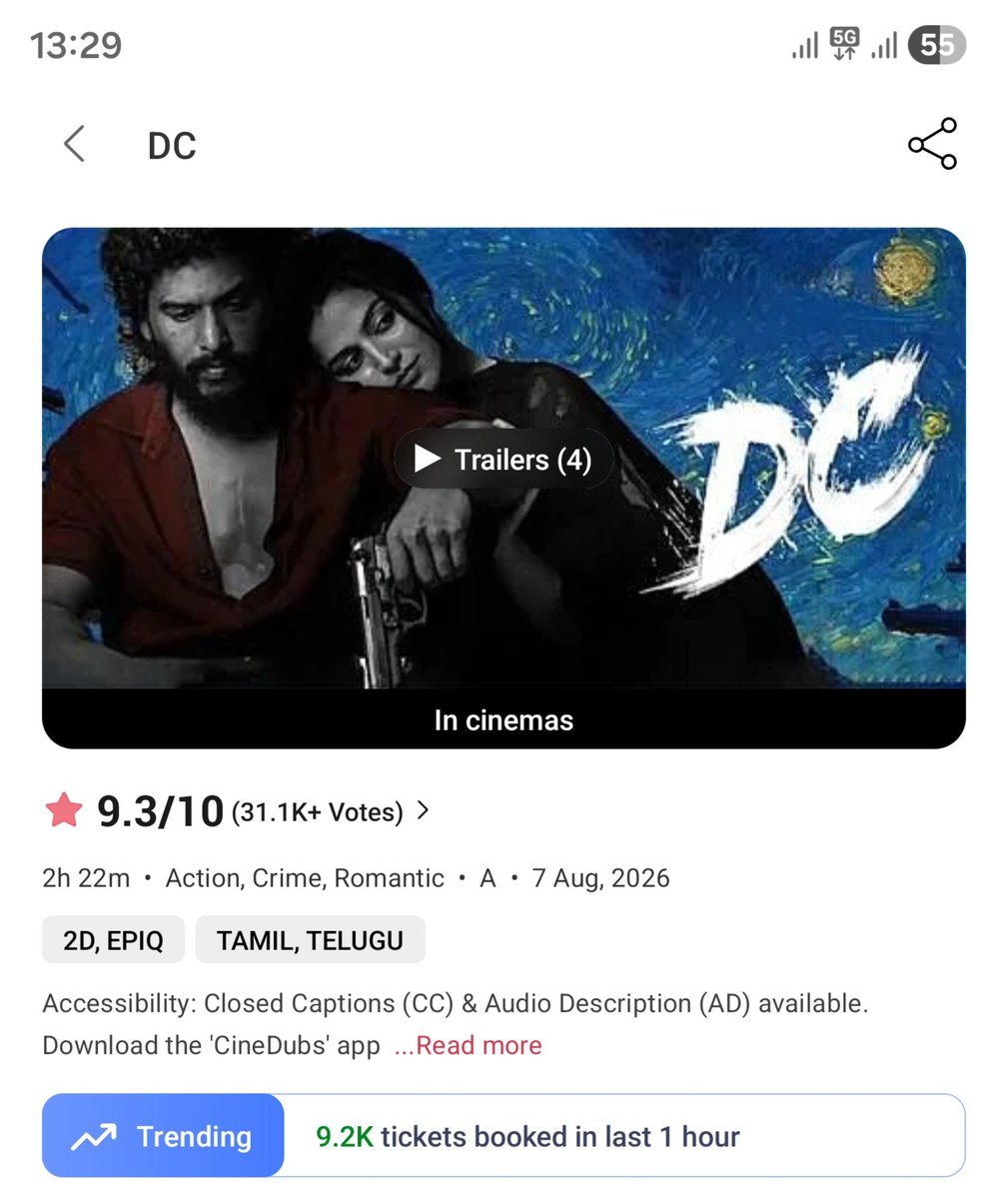 Trendswoodcom's tweet photo. #DC — 9.2K Tickets Sold In Just 1 Hour On BookMyShow... RAMPAGE Continues Even On Weekdays... 🔥 https://t.co/VHxNBCNQKp