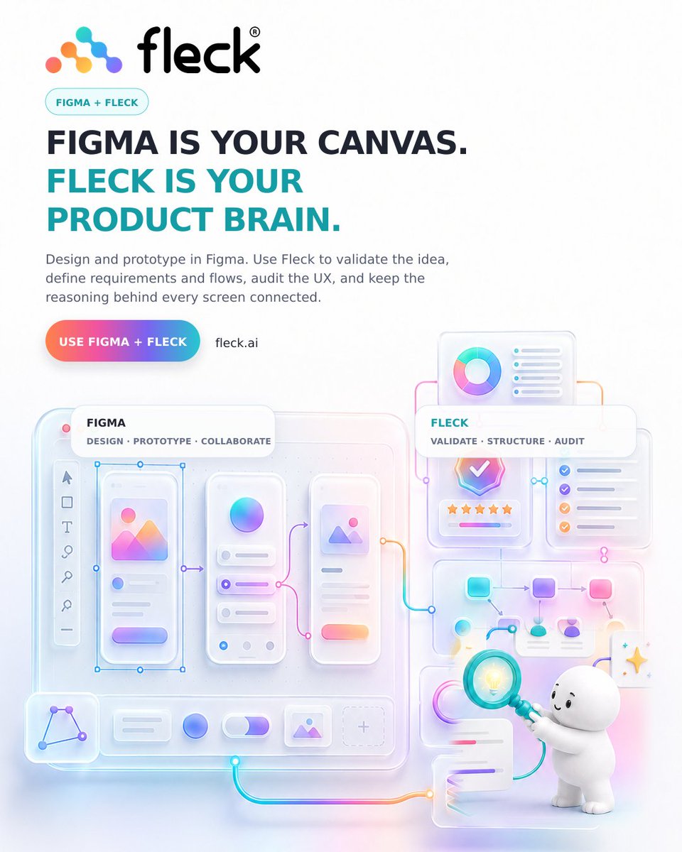 Fleck_AI's tweet photo. Figma gives you a powerful canvas. Fleck gives the product thinking around it a connected home.

Add Fleck to your design workflow at https://t.co/WjZGBO35lY https://t.co/bAIz3Vox1Z