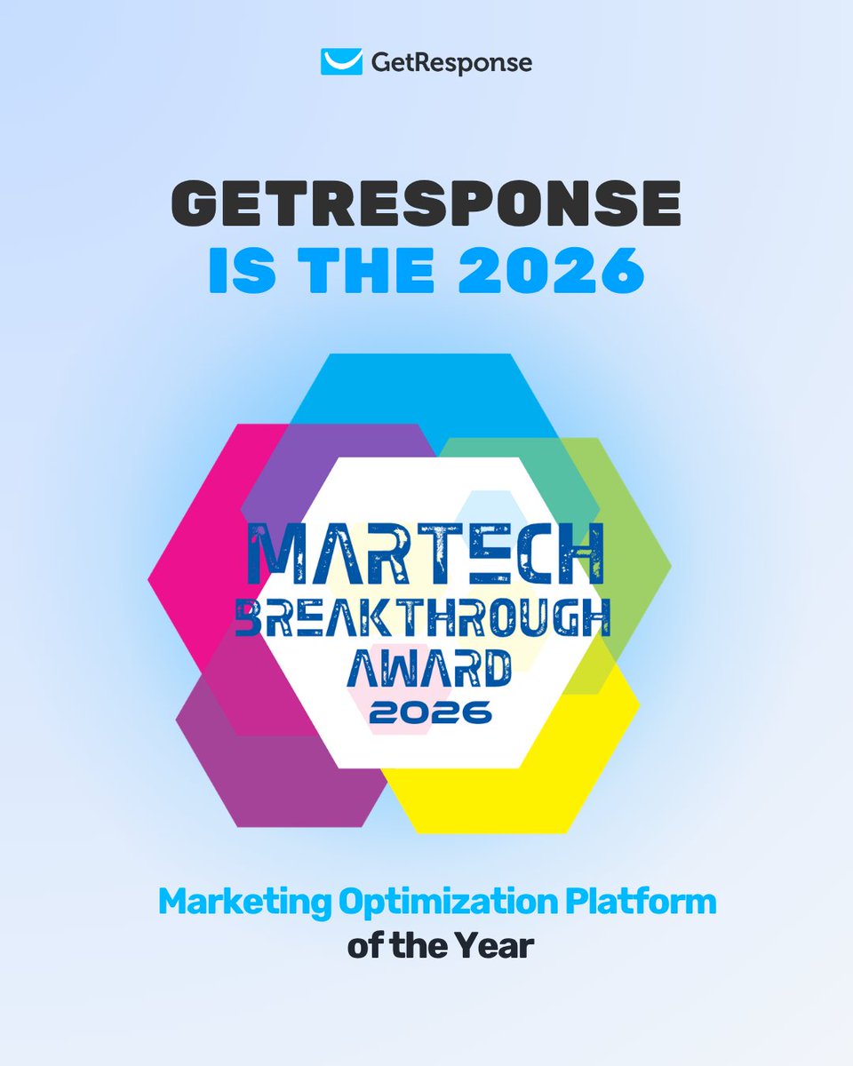 getresponse's tweet photo. 🏆 We’re the 2026 MarTech Breakthrough Marketing Optimization Platform of the Year!

For 28 years, we’ve helped businesses turn reliable data, AI-powered insights, and smarter targeting into measurable growth.

Thank you to @MarTechBreakthr1 and our customers worldwide! 💚 https://t.co/HXYmwkitPU