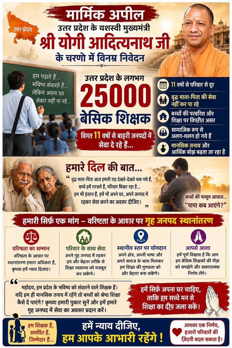 anujrampur's tweet photo. @myogiadityanath 
@CMOfficeUP 
@PMOIndia 
@kpmaurya1 
@thisissanjubjp 
माननीय मुख्यमंत्रीं जी ,बेसिक शिक्षकों का वरिष्ठता के आधार पर गृहजनपद स्थानान्तरण कर दीजिये,बहुत परेशान हैं हम लोग,पता नहीं क्यों हमारी आवाज आप तक नहीं पहुंच रही है।
हम लोगों को आशीर्वाद दीजिये। https://t.co/Yj6uHpyP43