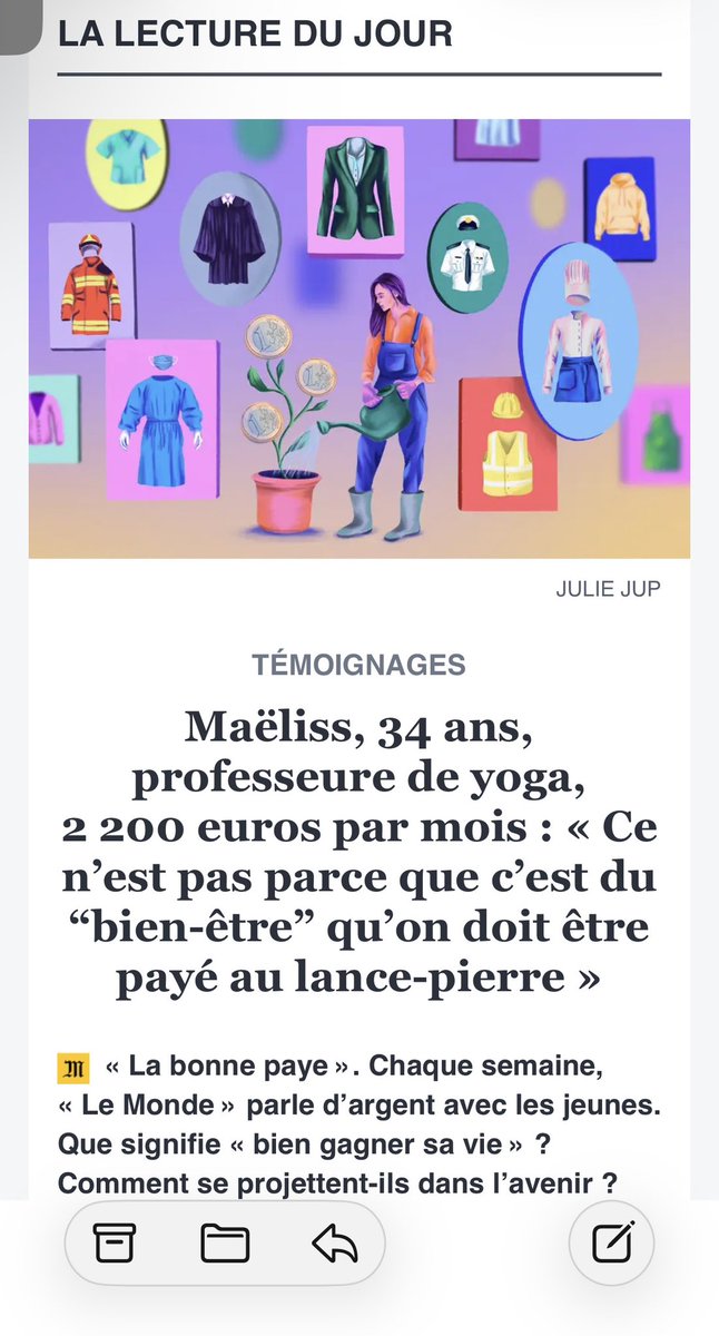 annetestuz's tweet photo. Alerte pépite ds @lemondefr 

Payée « au lance-pierre » : 2 200 € nets par mois pour env 35h, un métier choisi et aimé, un conjoint dentiste, un foyer à plus de 6 000 €, un appartement dans le centre de Nantes, pas d’enfants et des voyages à l’étranger chaque année.

On a connu des lance-pierres plus meurtriers…

Le plus savoureux reste que Maëliss  explique elle-même que le marché du yoga est saturé, que les formations fleurissent et qu’« il n’y a pas de place pour tout le monde ». Autrement dit : beaucoup d’offre, une demande qui n’est pas infinie, donc des rémunérations sous pression. 

Ce damné vieux mécanisme obscur qu’on appelait autrefois l’offre et la demande … 🙄

Mais non. Il faudrait être rémunéré à sa « juste valeur », concept admirablement pratique mais surtout théorique

Et puis ce petit bijou : le couple hésite à avoir des enfants à cause du dérèglement climatique, tout en s’offrant au moins un voyage à l’étranger par an.

Le vrai sujet était pourtant assez réjouissant : une ancienne danseuse a réussi sa reconversion, créé son activité et vit correctement d’un métier qu’elle aime.
Mais présenté ainsi, il aurait manqué l’indispensable couche de plainte sociale. 

Et manifestement, même le yoga n’aide pas à l’en débarrasser !!  

Pauvre biquette. 
Peut-être se mette au karaté ?
