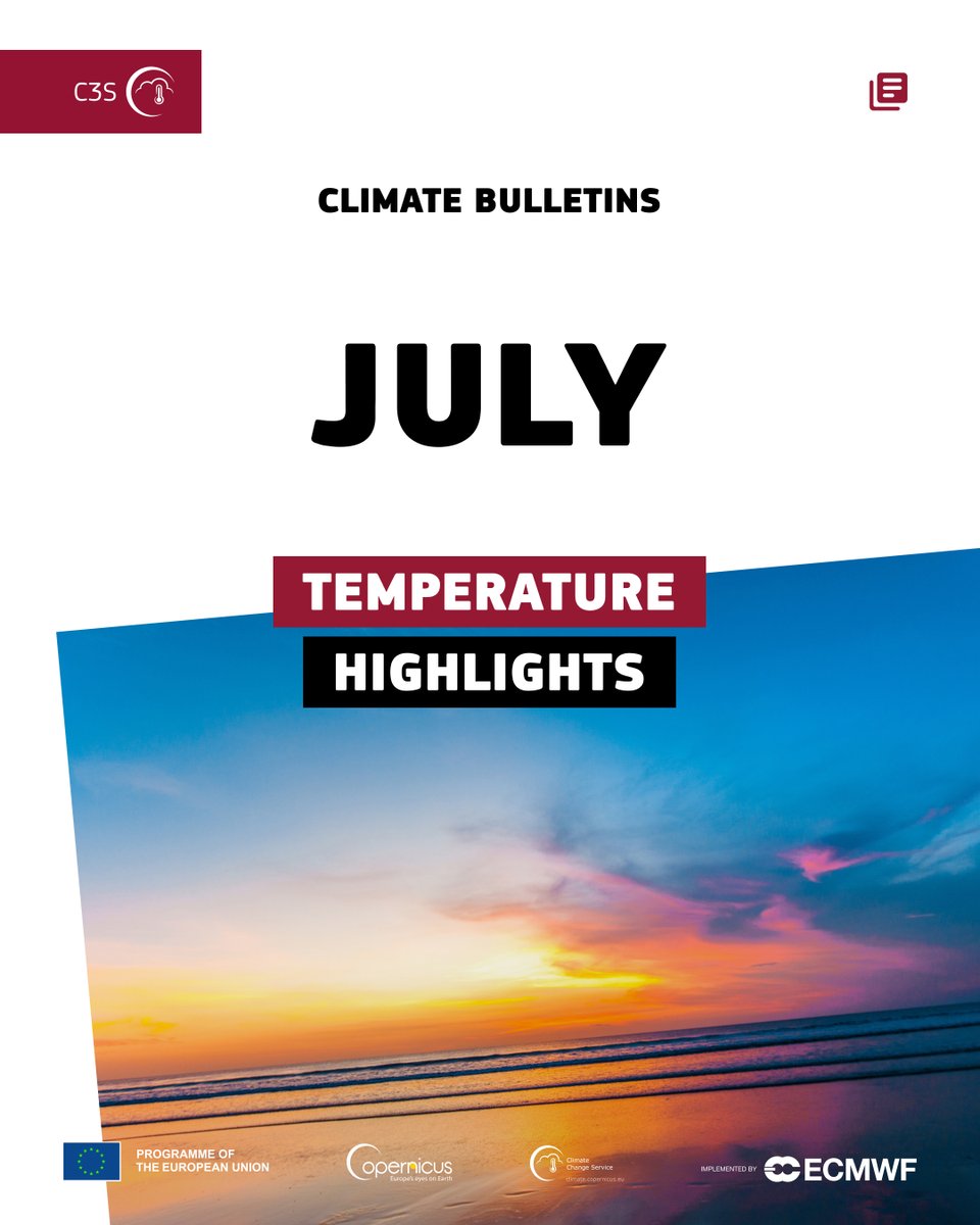 CopernicusECMWF's tweet photo. 🌡The July #C3S Climate Bulletin reports the joint‑second warmest July globally, 1.47°C above the pre‑industrial level. Western Europe saw its warmest June–July period on record amid persistent heatwaves.

⬇️ https://t.co/9O2v2A8sGW