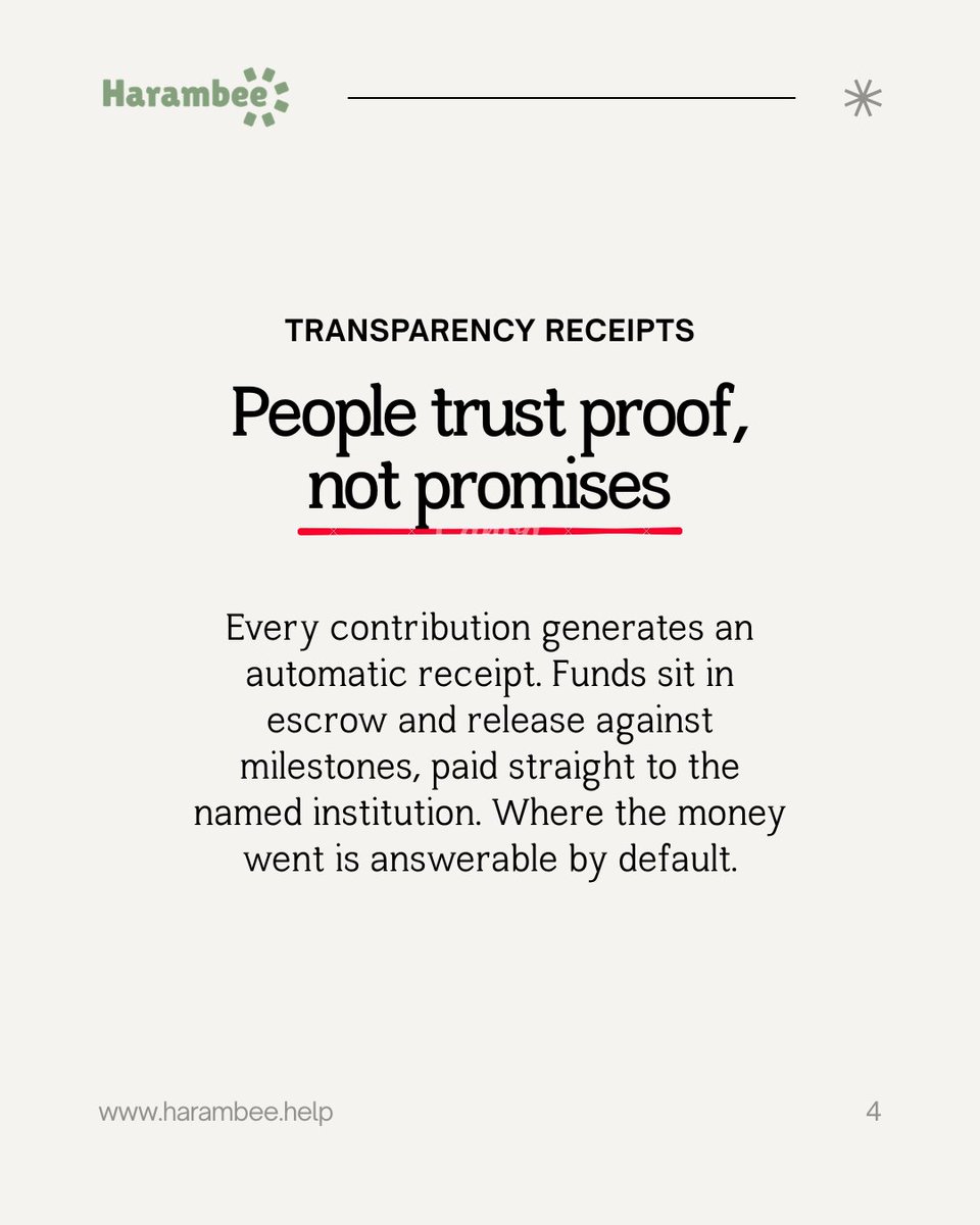 harambeehelp's tweet photo. 1/ You have given money and never found out what happened to it.Not because you were cheated. Because nobody built you a way to know. 🧵

2/ On Harambee, every contribution generates a receipt automatically. You don't ask for it. It arrives. https://t.co/I7t62pOfVo