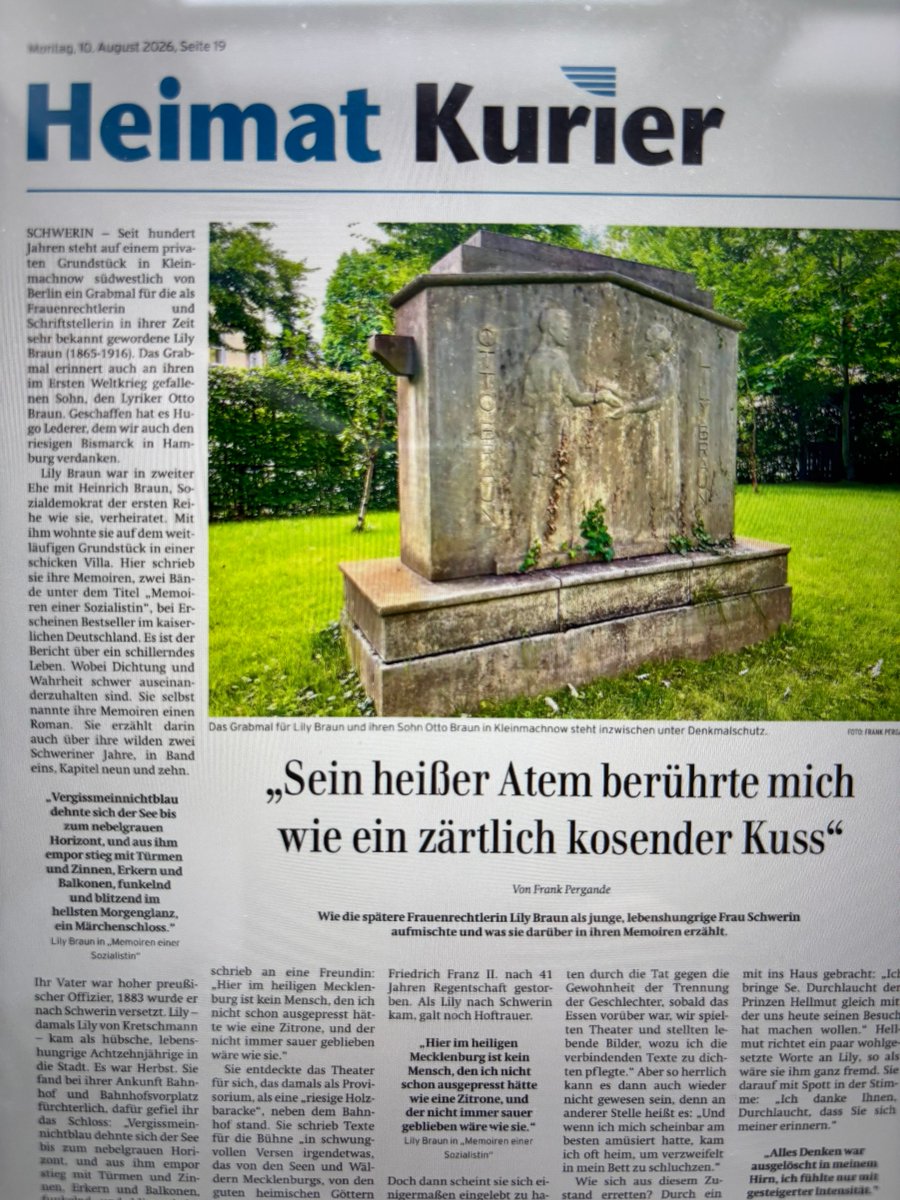 frankpergande's tweet photo. Über Lily Braun - Nordkurier/Schweriner Volkszeitung vom 10. August 2026: https://t.co/tFjr8rQk8W