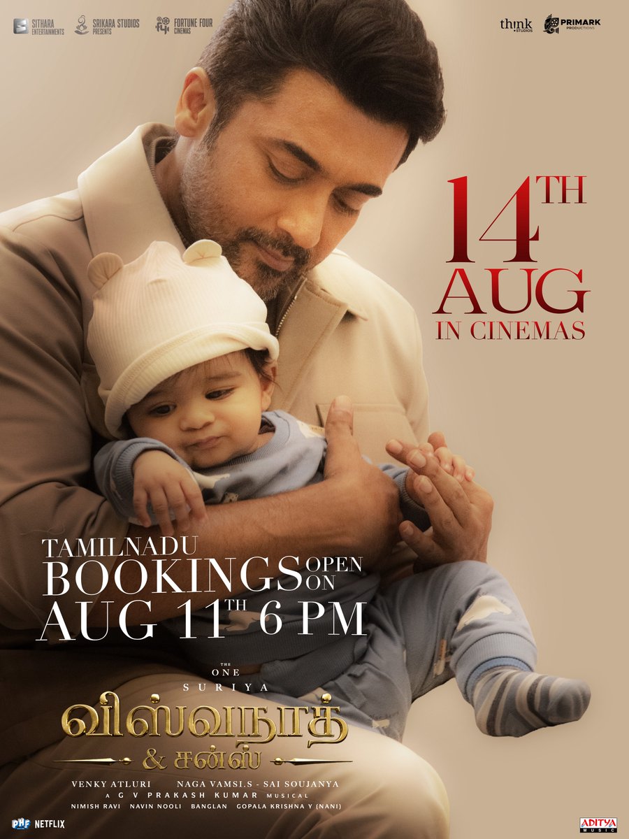 SitharaEnts's tweet photo. THE FAMILY IS COMING HOME ❤️

And Tamil Nadu is getting ready to welcome #VishwanathAndSons to the big screens 🫶🏻

Bookings open tomorrow at 6PM 💫
#VASonAUG14th 

@Suriya_offl #VenkyAtluri @_mamithabaiju @realradikaa @TandonRaveena @gvprakash @vamsi84 @NavinNooli @NimishRavi @Banglan16034849 @balajesaar #SaiSoujanya @ynakg2 @SitharaEnts @Fortune4Cinemas #SrikaraStudios @ThinkStudiosInd @adityamusic @PrimarkProd @PharsFilm