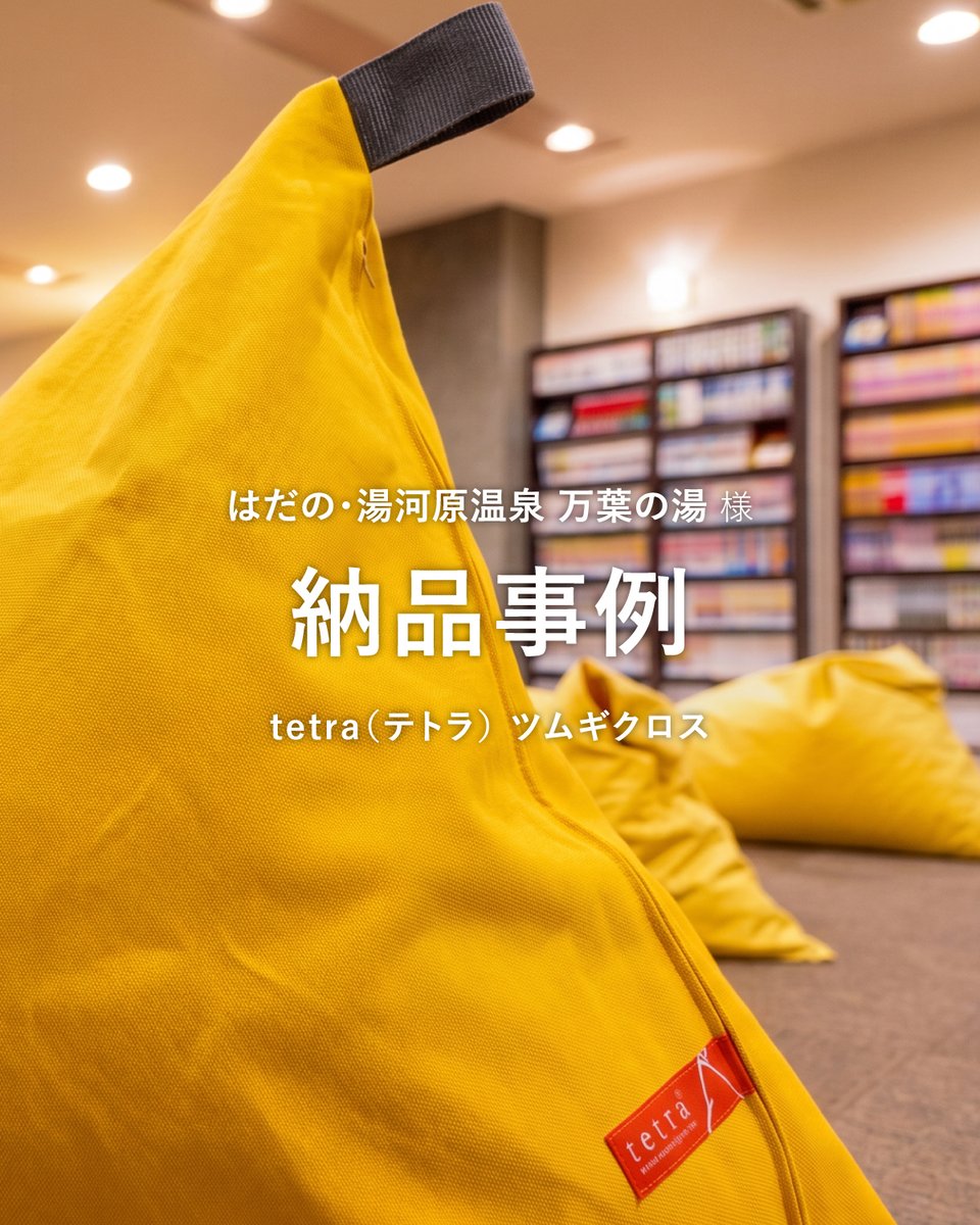 daitoshingu's tweet photo. 神奈川県秦野市「はだの・湯河原温泉 万葉の湯」の「遊処・読書処」に、ビーズクッション「tetra」をご採用いただきました。湯上がりの読書やくつろぎの時間に寄り添う、心地よい空間づくりをサポートしています✨
#tetra #ビーズクッション #万葉の湯　https://t.co/nhA208dU7Y https://t.co/xEA1JFV31a