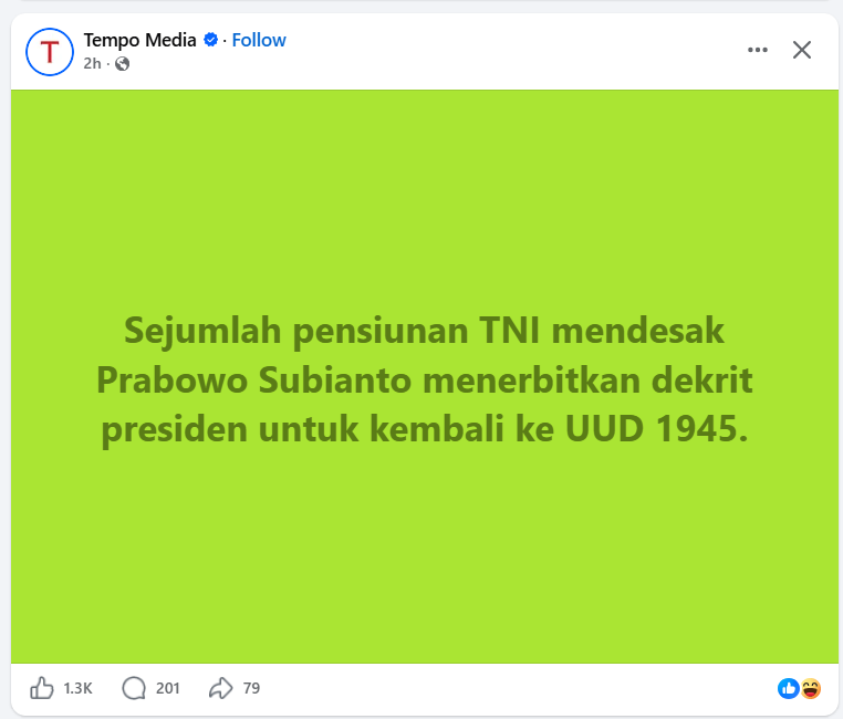 ardisatriawan's tweet photo. Mengingatkan kalau kembali ke UUD 1945 sebelum diamandemen maka:

1) Tidak ada batasan periode presiden. Ingat Sukarno dan Suharto.
2) Tidak ada Pemilihan Presiden langsung. Mesti via MPR.
3) Tidak ada Mahkamah Konstitusi yang menguji Undang-undang buatan DPR terhadap UUD 1945.
4) Segala batasan kekuasaan Presiden hasil reformasi hilang.