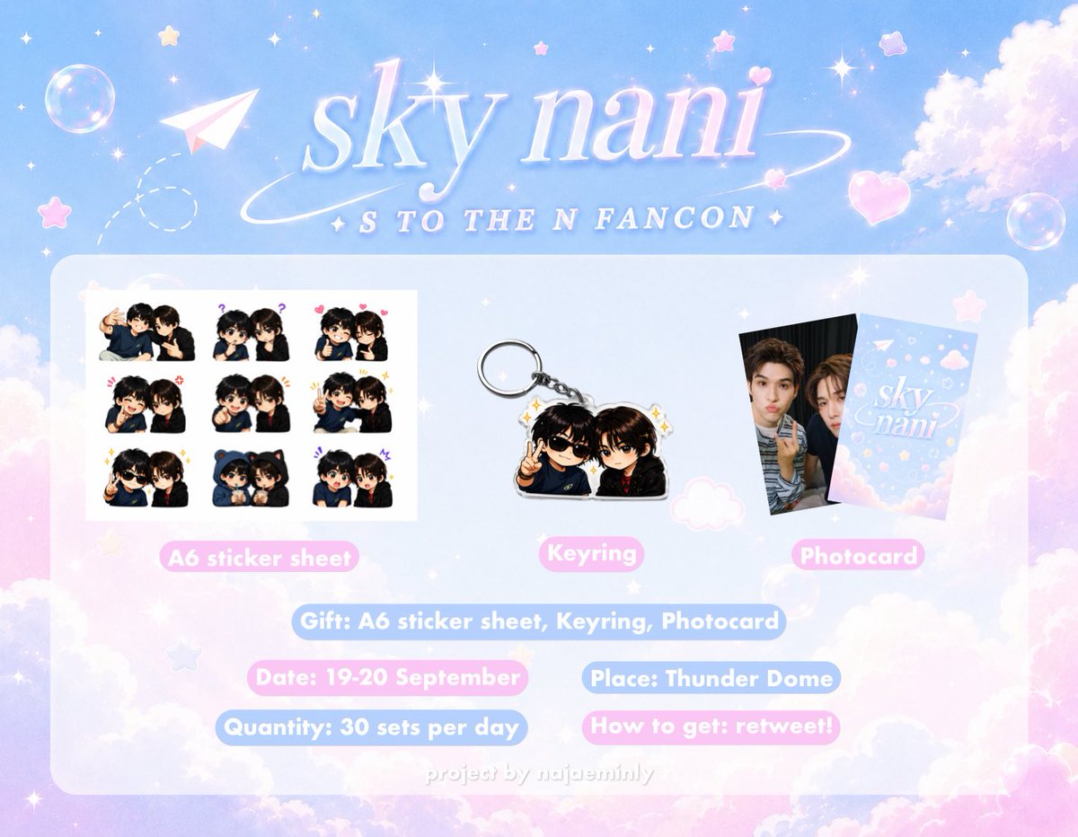 najaeminly's tweet photo. ⋆★ ☁️ 𝓅𝓁𝓈 𝒽𝑒𝓁𝓅 𝓇𝓉 🌸 ★⋆

giveaway for #skynani

details
ღ date: 19-20 September 2026
ღ venue: thunder dome
ღ time: tba 

☁️ 𝒻𝑜𝓇 𝓉𝓇𝒶𝒹𝑒𝓈, 𝒹𝓂 𝓅𝓁𝑒𝒶𝓈𝑒 🌸 
#SkyNaniStotheNFancon https://t.co/cOuFkZRbBe