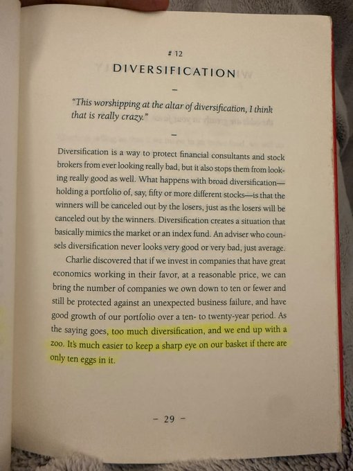 mmstm5's tweet photo. "Too much diversification, and we end up with a zoo." — Charlie Munger

Conviction over comfort. Concentration over collection. https://t.co/OufhQZH5U6