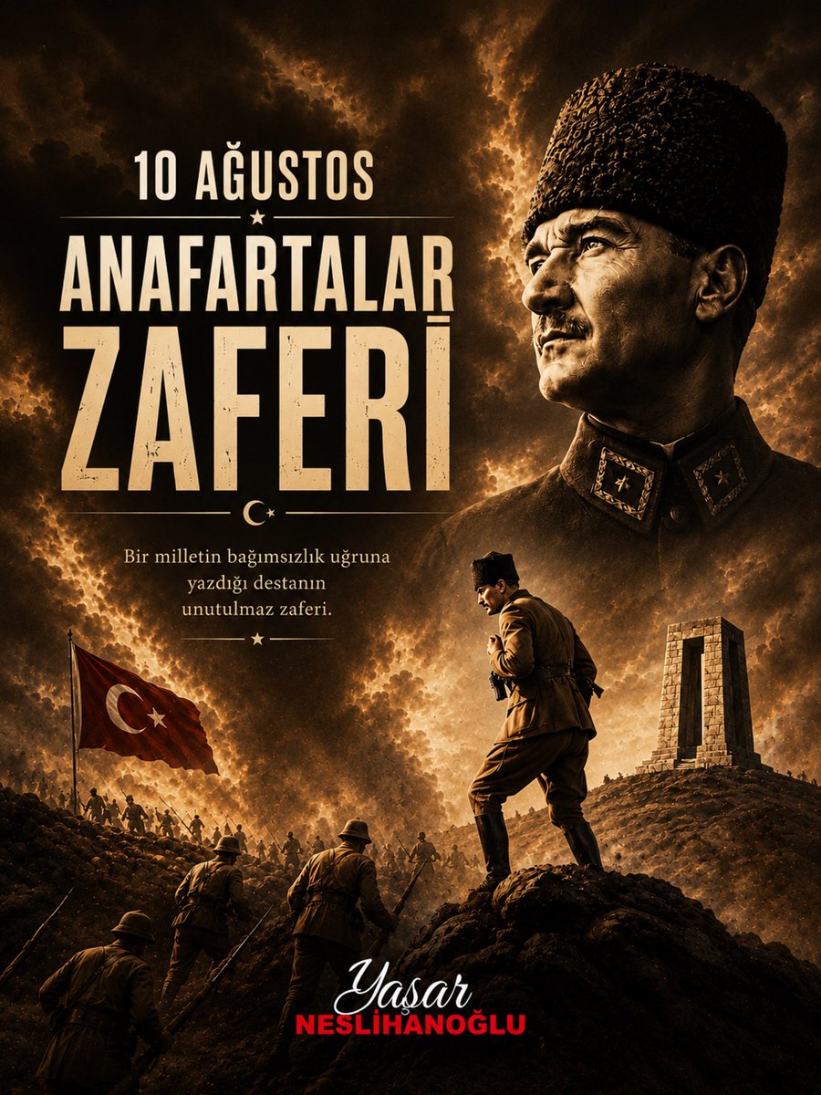 yasarnes's tweet photo. 10 Ağustos 1915��te Anafartalar’da, Ulu Önderimiz Gazi Mustafa Kemal Atatürk’ün komutasında gerçekleştirilen süngü hücumuyla kazanılan Anafartalar Zaferi; cesaretin ve vatan sevgisinin destana dönüştüğü, “Çanakkale Geçilmez” mührünün karaya vurulduğu tarihi bir zaferdir.

Anafartalar Zaferi’nin yıl dönümünde, tarihin akışını değiştiren Ulu Önderimiz Gazi Mustafa Kemal Atatürk’ü ve tüm şehitlerimizi rahmet, minnet ve saygıyla anıyorum.