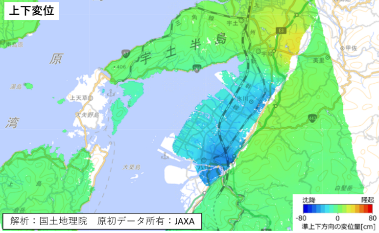 JMA_kishou's tweet photo. 【報道発表】（R8.8.10）令和８年（2026年）熊本地震に伴い土地の沈降や液状化の影響で、８月１１日から１６日にかけての大潮の時期には、八代市周辺の沿岸では浸水や冠水のおそれがあります。被災地において、堤外地等で支援や復旧活動をされる際には十分ご注意ください。https://t.co/WIMGBz8Ozk https://t.co/2AAd1le8b6