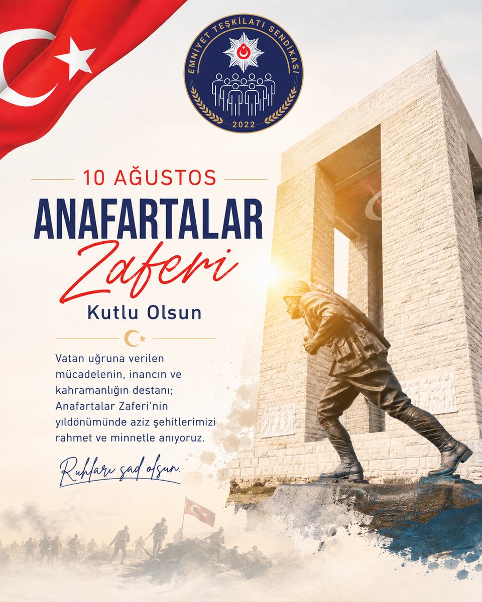 EmniyetTS's tweet photo. 10 Ağustos Anafartalar Zaferi Kutlu Olsun!

Vatan uğruna verilen mücadelenin, inancın ve kahramanlığın destanı; Anafartalar Zaferi'nin yıldönümünde Gazi Mustafa Kemal Atatürk'ü, silah arkadaşlarını ve aziz şehitlerimizi rahmet ve minnetle anıyoruz.