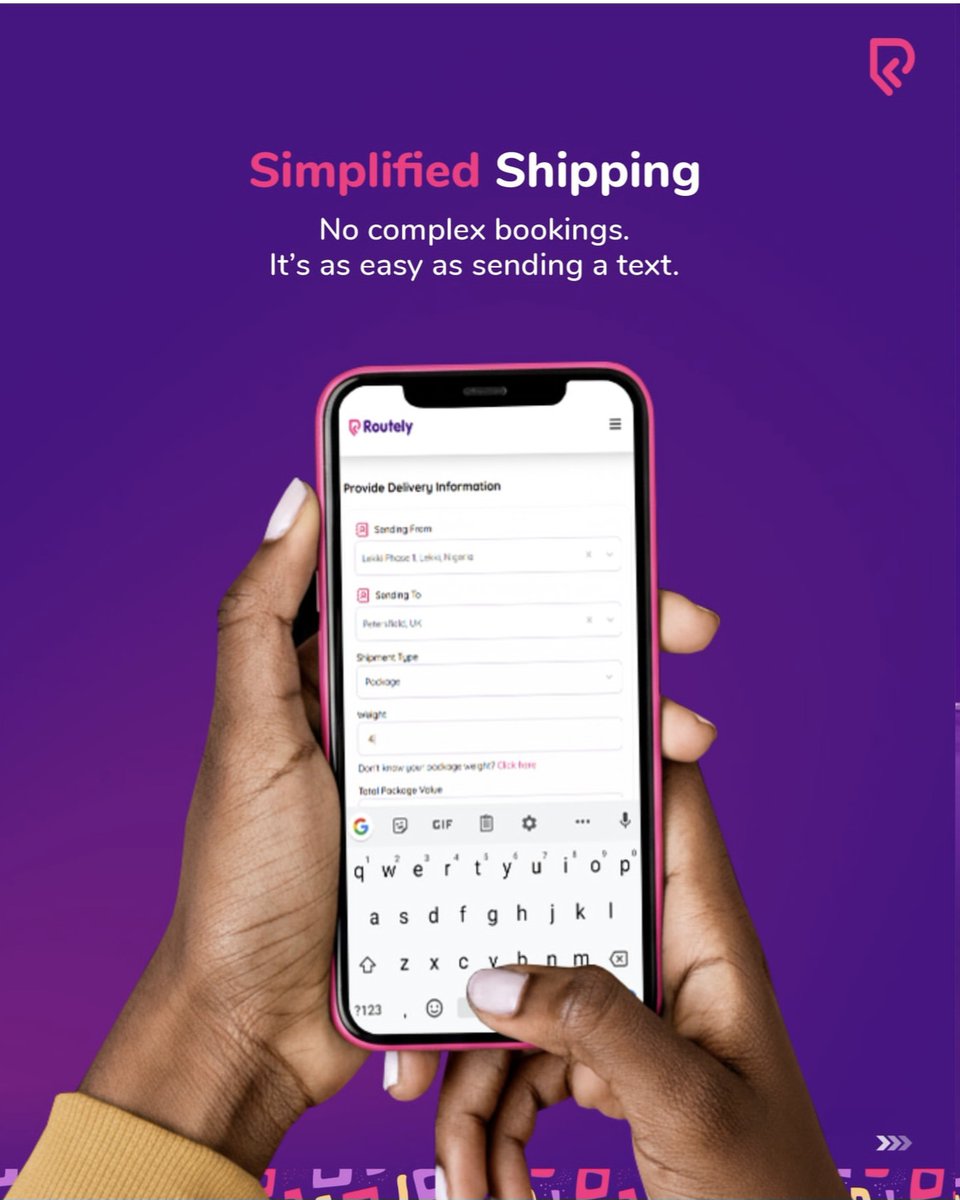 routelyco's tweet photo. Shipping is easy on Routely, and you can send a package from anywhere you are in Nigeria. Just type your address where the package is and the address where your package is going. 

Ship anywhere, as easy as sending a text.

Download Routely today. Link in bio. https://t.co/HpN8663Oq3