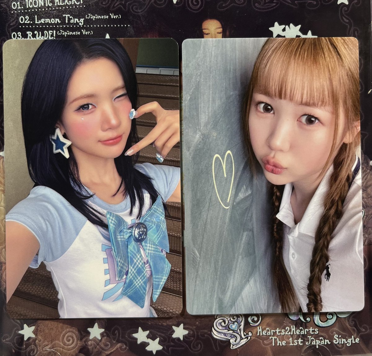 s9yfll2's tweet photo. Hearts2Hearts H2H ハトゥハ ICONIC HEART トレカ HMV ラキドロ 交換

譲　ジュウン(HMV ラキドロ)、イェオン

求　ステラ(2、3枚目💝)

本日渋谷、12日お台場での交換希望です。
お気軽お声がけください🎵 https://t.co/XkkmCYusLu
