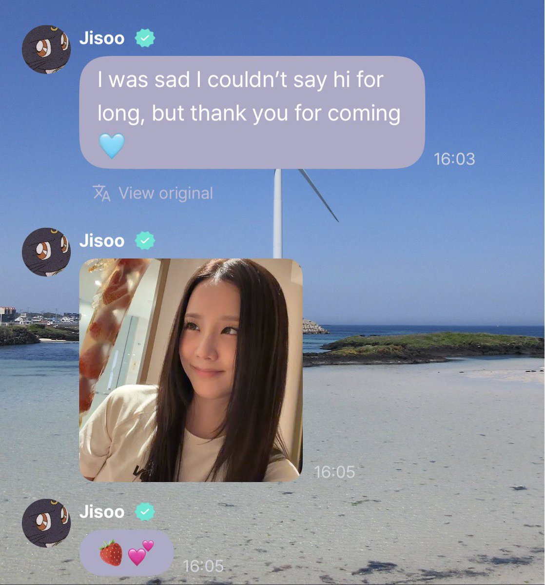 LaLisaZone27's tweet photo. JISOO APP UPDATE

I was sad I couldn't say hi for long, but thank you for coming 🩵 https://t.co/Ahfft0s7t3