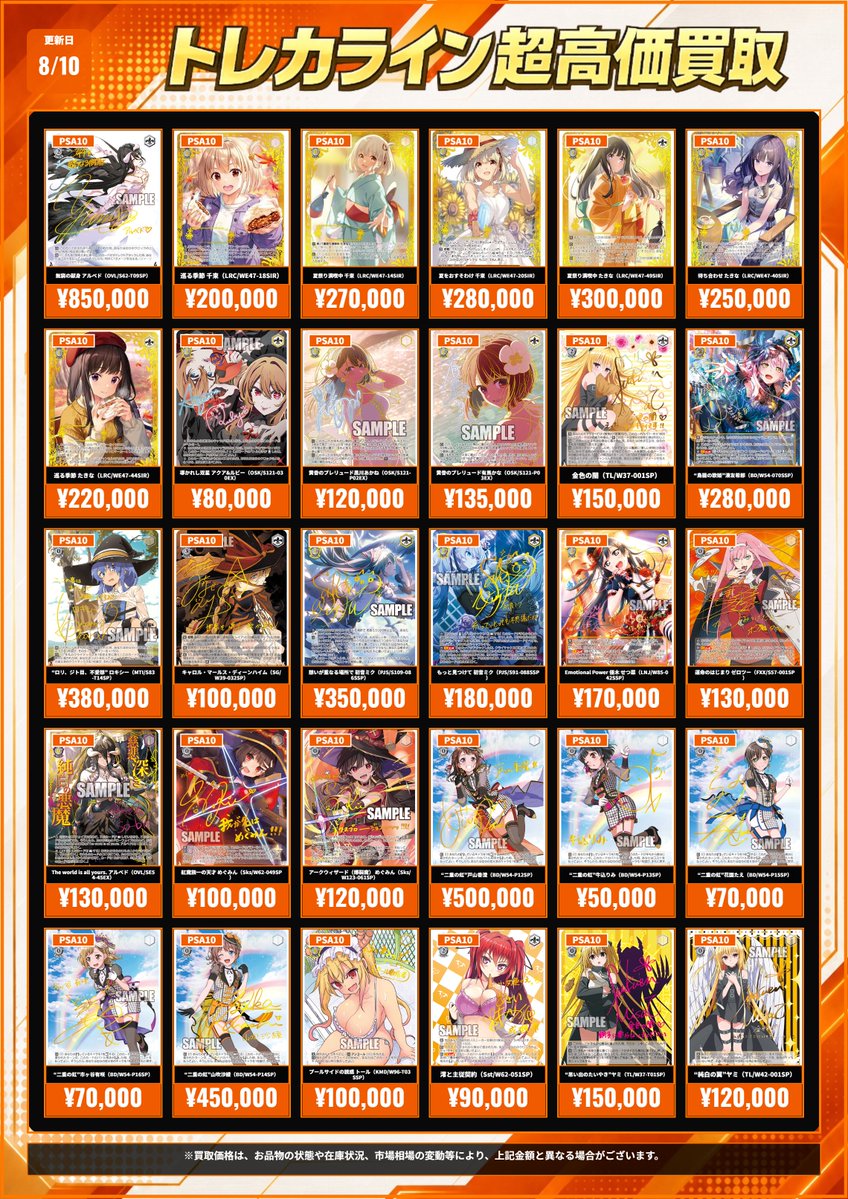 ヴァイスシュヴァルツ 高額PSA10買取表更新】 🔥無窮の献身 アルベド