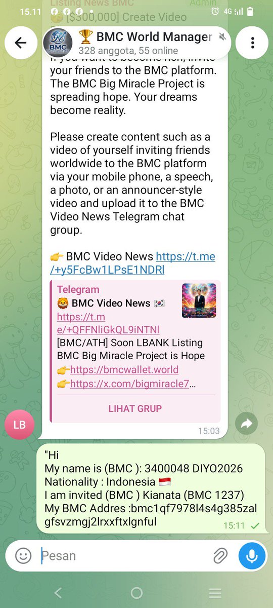 SUDIIYOKO69's tweet photo. "Hi
My name is (BMC ): 3400048 DIYO2026
Nationality : Indonesia 🇮🇩 
I am invited (BMC ) Kianata (BMC 1237)
My BMC Addres :bmc1qf7978l4s4g385zalgfsvzmgj2lrxxftxlgnful https://t.co/FIcVtQxSna