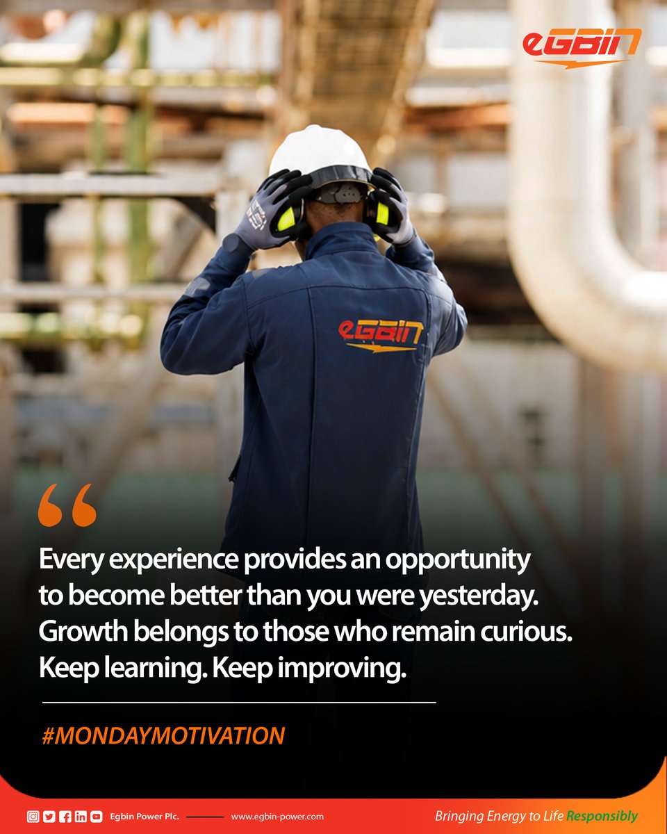 EgbinPower's tweet photo. Every experience provides an opportunity
to become better than you were yesterday.
Growth belongs to those who remain curious.
Keep learning. Keep improving.

#mondaymotivation #egbinpower #bringingenergytoliferesponsibly https://t.co/WG9y7GlLx4