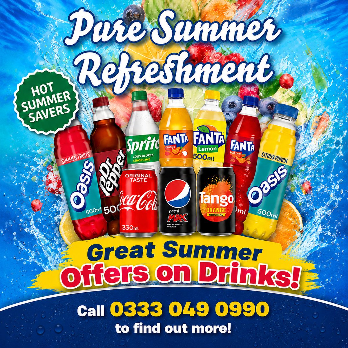 FriarsPride's tweet photo. Hot summer savers, don't miss out! 🌞 

Keep your customers cool with fantastic deals on all their favourite soft drinks. Call 0333 049 0990 today to find out more about our great summer offers! https://t.co/j3CAGycbND