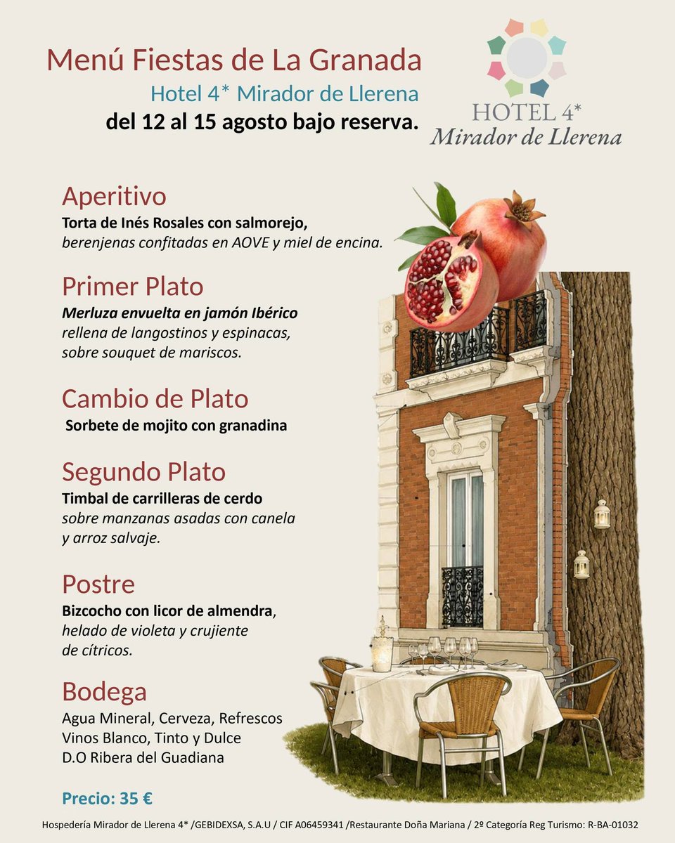 Ext_gastronomia's tweet photo. 👋 ¿Conoces la pequeña Atenas de #Extremadura?
🗓️ Del 12 al 15 de agosto puedes disfrutar de un menú especial en el 🍽️ restaurante Doña Mariana de la Hospedería Mirador de #Llerena, con motivo de sus fiestas patronales en honor a la Virgen de la Granada.
Más info 👇 https://t.co/5D8sO6aKKX
