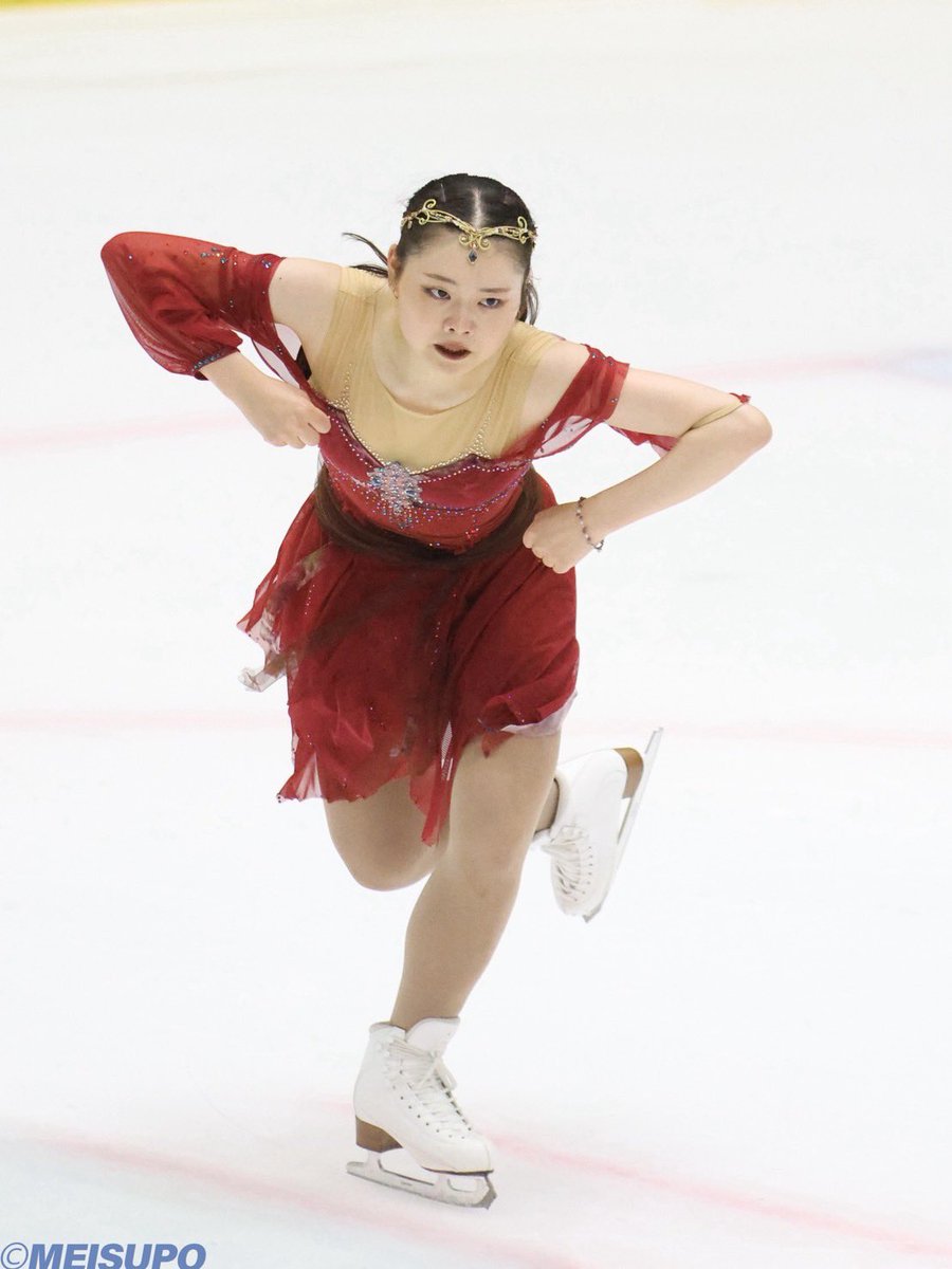 フィギュアスケートアート 赤い衣装A3上質ケント紙サイン有ります。 サマーカップ 選手権女子SP #奥野友莉菜 55.65 #やっぱり明治が