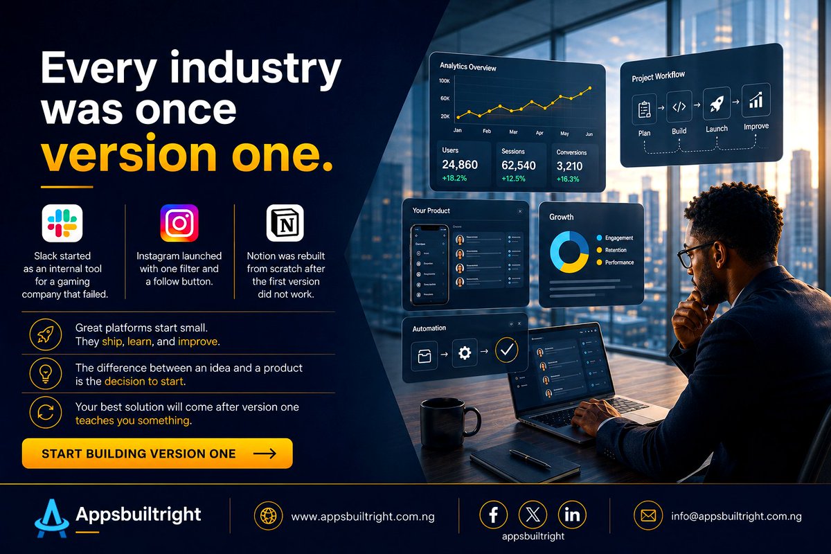 AppsBuiltRight's tweet photo. They Started Before They Were Ready.

Slack, Instagram, and Notion didn't start perfect.

They launched, learned, and improved.

Your idea doesn't need to be finished. Start, learn, and build better.

#AppsBuiltRight #Startups #ProductDevelopment #Innovation #Tech https://t.co/vhawPBxJ6x