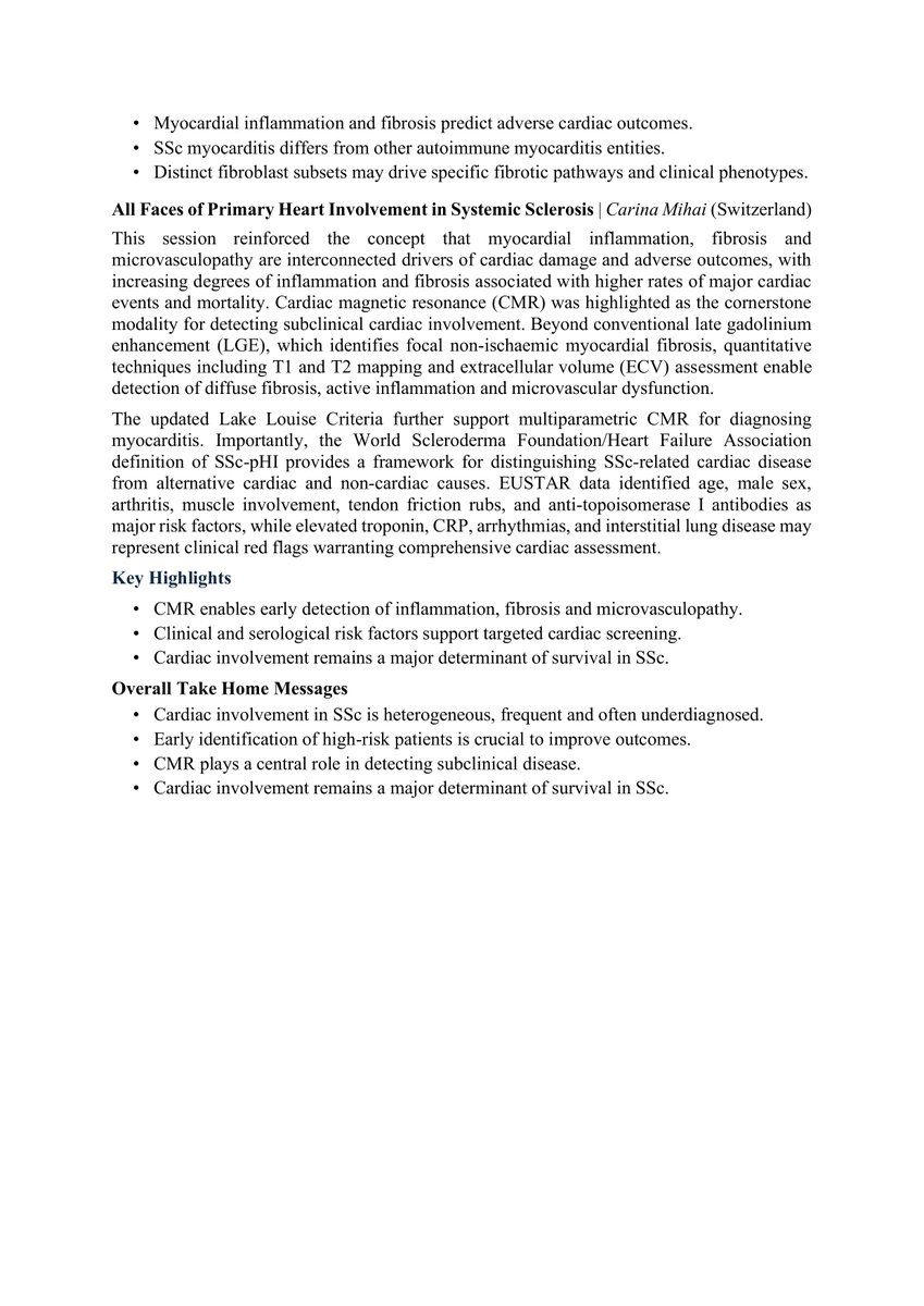EUSTAR_org's tweet photo. 📖 EULAR 2026 Highlights Brochure
❤️ Primary Heart Involvement &amp; 🍽️ Difficult-to-Treat Gastrointestinal Manifestations in Systemic Sclerosis
✍️ Chosen and written by: @MARGARIDALROCHA , @AnaCatarinaDuarte, @DanielZávada &amp; @JaninaAuth.
✅Earlier diagnosis👉Better outcomes https://t.co/dMPohG3C8r