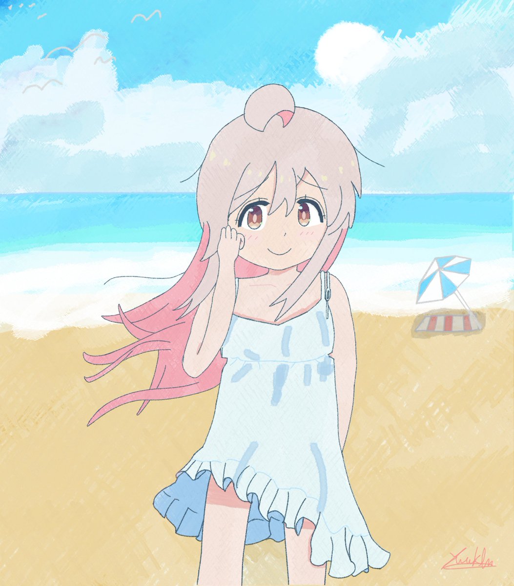 KLMLove36's tweet photo. #おにまい　＃おにまい絵描き
落書きから
完成へとの写真

海のワンピースまひろちゃん
完成しました～
可愛い～～～

まひろ絵描き61日目 https://t.co/5ncJXLK8Bg