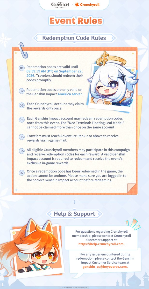 GenshinImpact's tweet photo. The Genshin Impact × @Crunchyroll collab will kick off alongside Genshin Impact Version 7.0 on August 12!
#GenshinxCrunchyroll #NowSnezhnaya #GenshinImpact 

An invitation from Paimon and Hime...
What new discoveries await in the land of Cryo? Let's head to Snezhnaya together! ❄️ https://t.co/WBIeoWBPcq