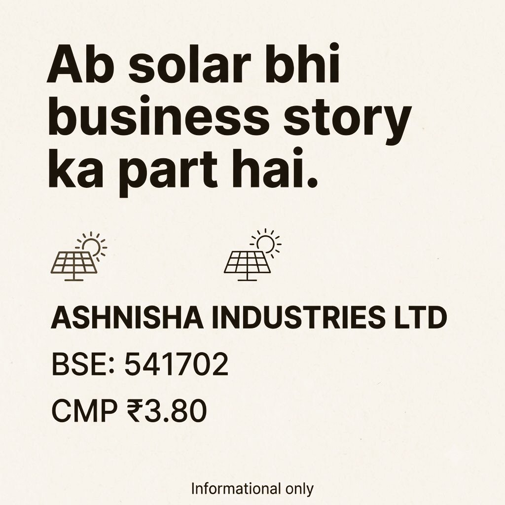 RobinRaja11_'s tweet photo. 📈 अश्निशा इंडस्ट्रीज - India's cheapest green energy penny stock! ₹250 Cr hydrogen investment. 3MW solar project successful. Hydrogen next । CMP ₹3.80। #SolarStockonRadar https://t.co/xAQGa8olYM