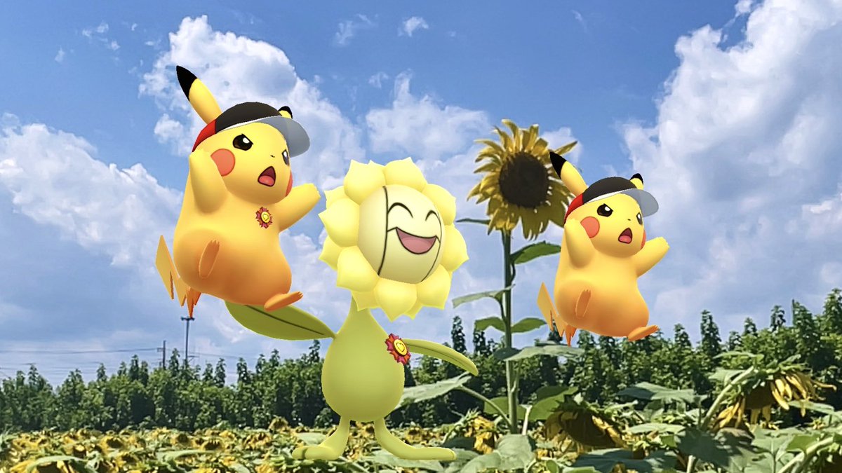 toboinsta's tweet photo. マラソンゴールはヒマワリ畑✨ / Summer Marathon Finish Line🏃
優勝は…キマワリ!?🌻
#ARofTheDay #GOsnapshotCelebration #GOsnapshot #PokemonGO #arblending #キマワリ #ピカチュウ https://t.co/o1vOI8IF19
