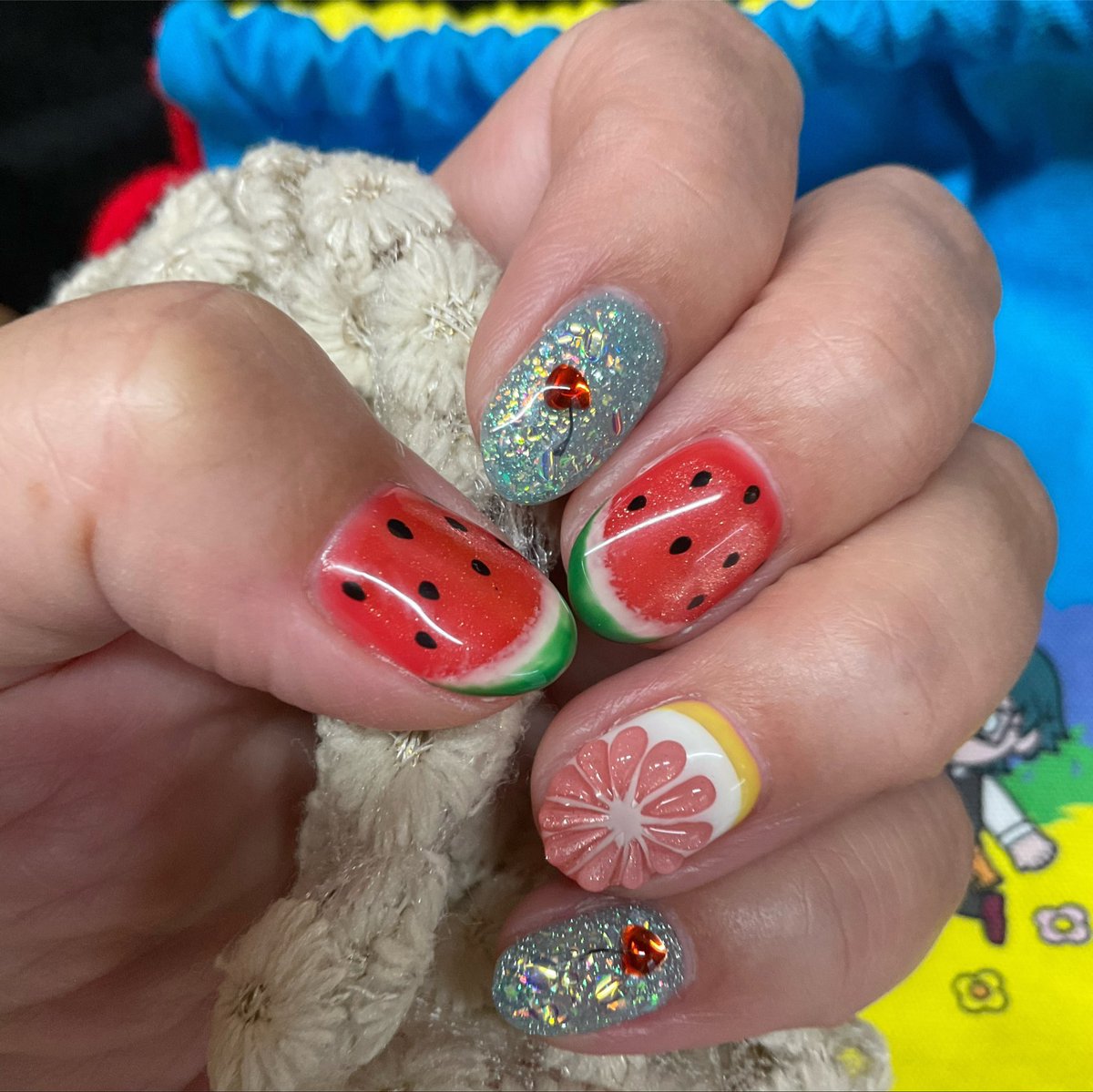 galudeen's tweet photo. ８月ネイルは🍉夏のフルーツ盛り🍒 https://t.co/2mNUCTk3fq