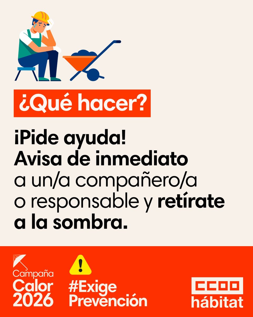 CCOOHabitat_AN's tweet photo. Desde CCOO del Hábitat lo tenemos claro: si tu cuerpo da señales de alarma, la prioridad es protegerte.

Y si la empresa no garantiza medidas adecuadas, hay que exigirlas.📍

@CCOO_Habitat https://t.co/nXYAKf7Z8G