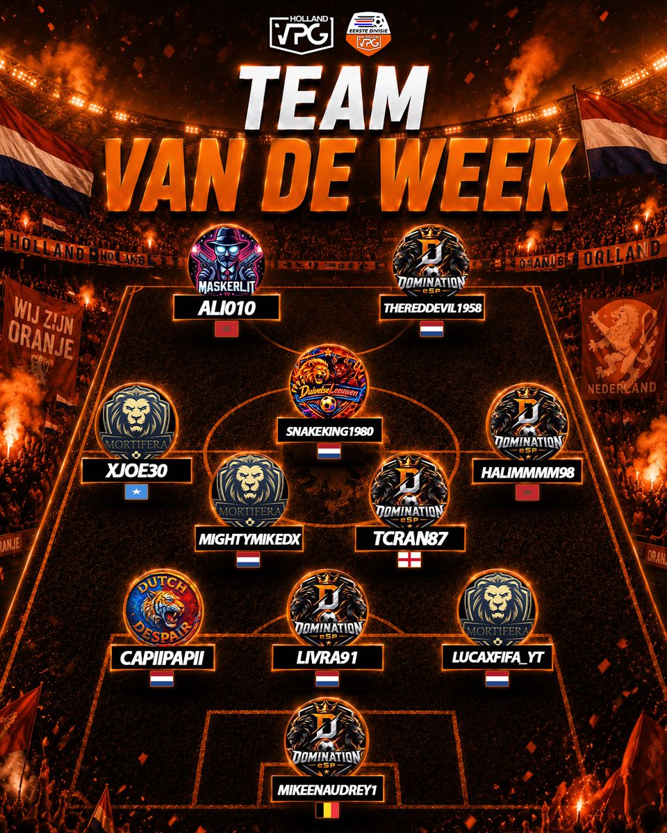 VPG_Nederland's tweet photo. 🏆 Het team van de week! 🏆

Het seizoen is weer begonnen en dat betekent dat we elke weer weer de beste spelers in alle divisies mogen uitlichten! 🧡

Dit waren de beste spelers van deze week! Gefeliciteerd!🔥

Ook hierbij horen? Join via https://t.co/5ANP0jicmM

#profclubs #c26 https://t.co/zSGPS5yi2c