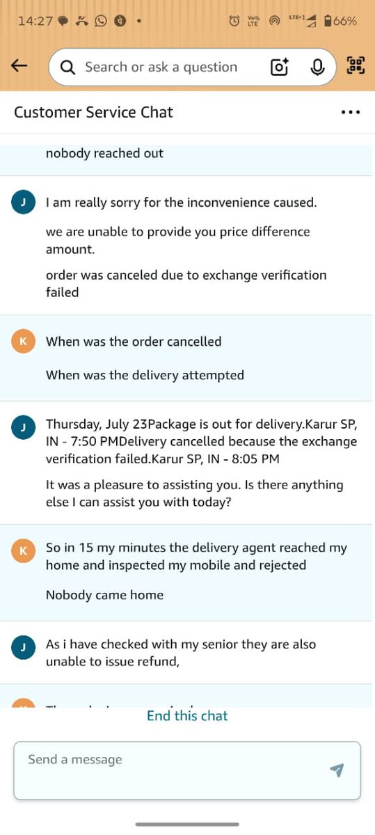 KarthickActive's tweet photo. @amazonIN Price went up, but CS assured a ₹6,974 price difference refund if I reordered same model/seller. Placed order, was told to wait until return window closed. Now return window is closed &amp; CS refuses refund! Why make false promises? Resolve this! #AmazonIndia (2/2) attached ss https://t.co/k1EJPd6bq0