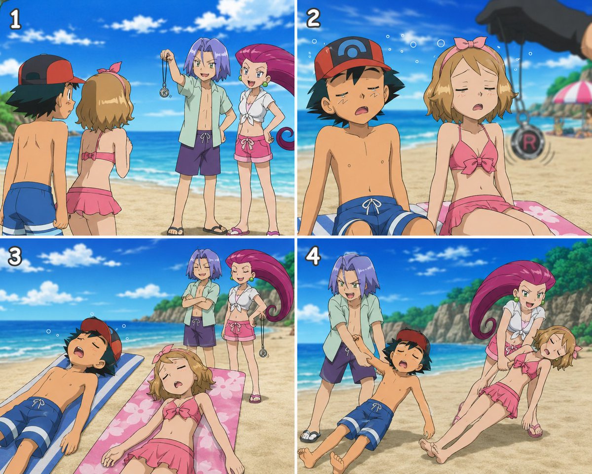 KnockoutsPoke's tweet photo. Ash Ketchum and Serena from the Pokémon Anime, put to sleep and knocked out by Hypnosis from James and Jessie, at the beach 

#beach #puttosleep #sleep #hypnosis #passedout #knockedout #unconscious #pokemon #pokemonanime #anipoke #ash #ashketchum #satoshi #serena #james #jessie https://t.co/YSRIDveCB6