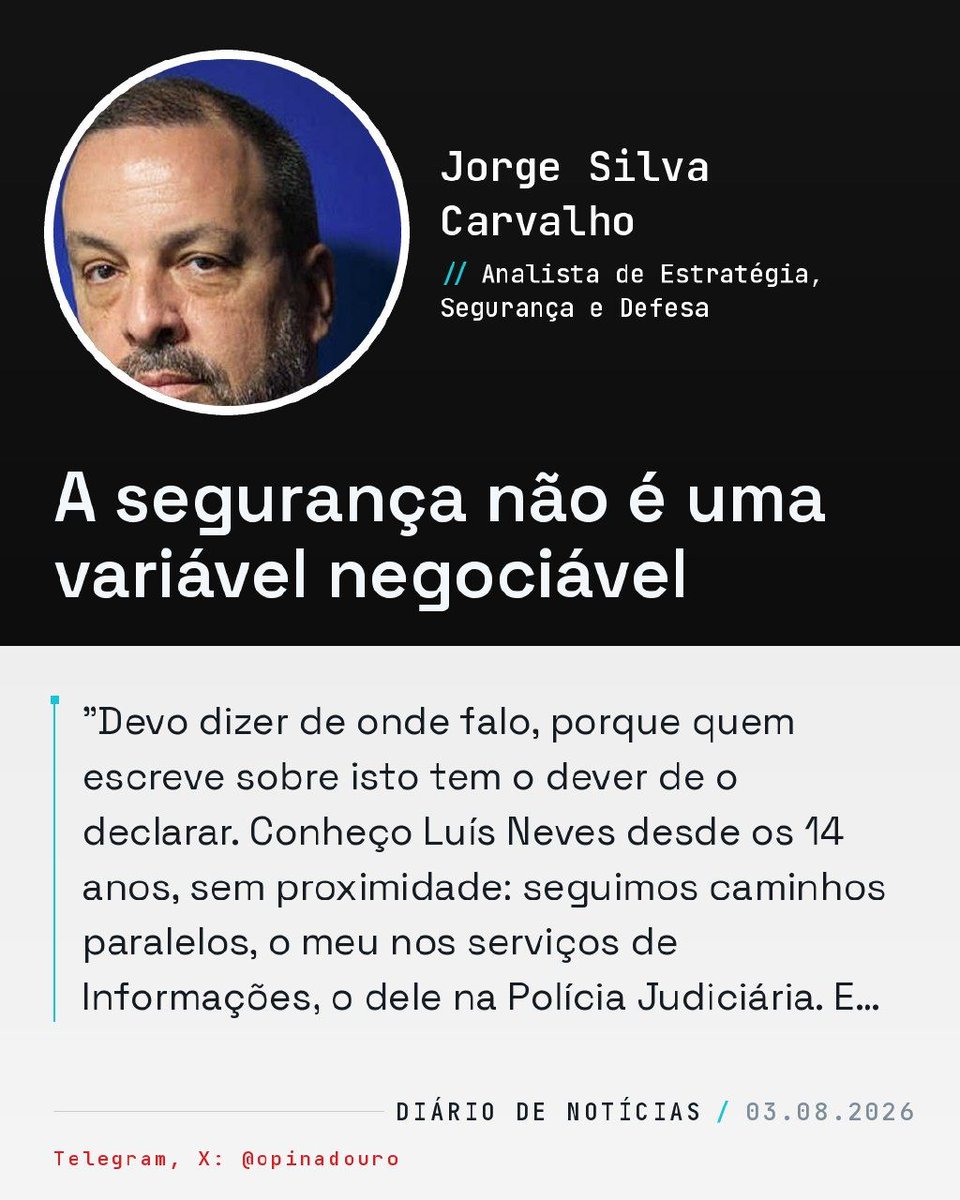 opinadouro's tweet photo. A SEGURANÇA NÃO É UMA VARIÁVEL NEGOCIÁVEL

✍️ Jorge Silva Carvalho @JMJSCarvalho — Analista de Estratégia, Segurança e Defesa

🔗 https://t.co/F8gofebTkZ https://t.co/CckfLsoQXd