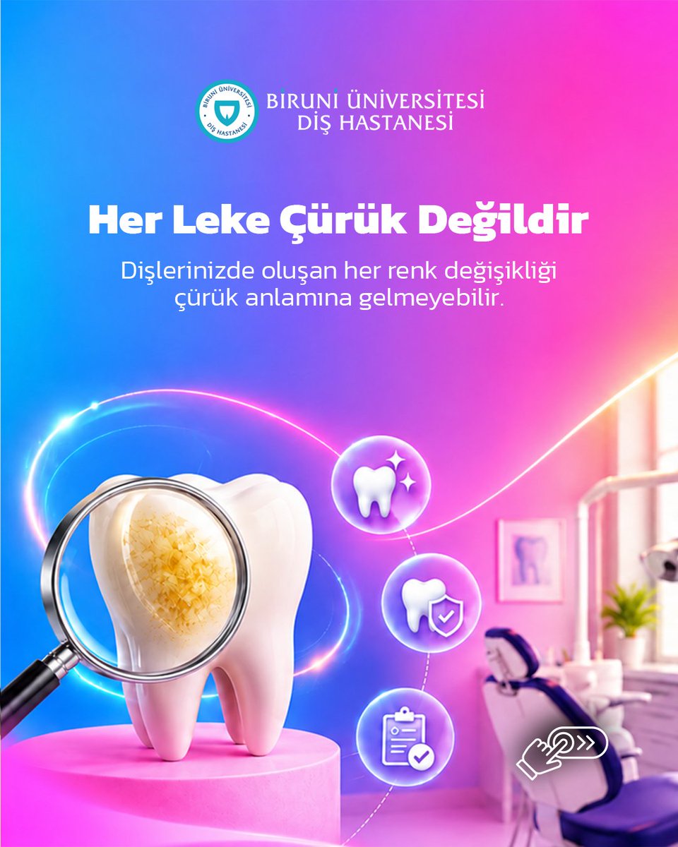 BiruniDis's tweet photo. Dişlerde görülen renk değişiklikleri her zaman çürük kaynaklı olmayabilir. Günlük alışkanlıklar, diş taşı birikimi veya mine yapısındaki farklılıklar da leke oluşumuna neden olabilir.

Lekenin nedenini doğru belirlemek, uygun tedavi planının oluşturulması açısından önemlidir. https://t.co/UgMeQ9qQPM