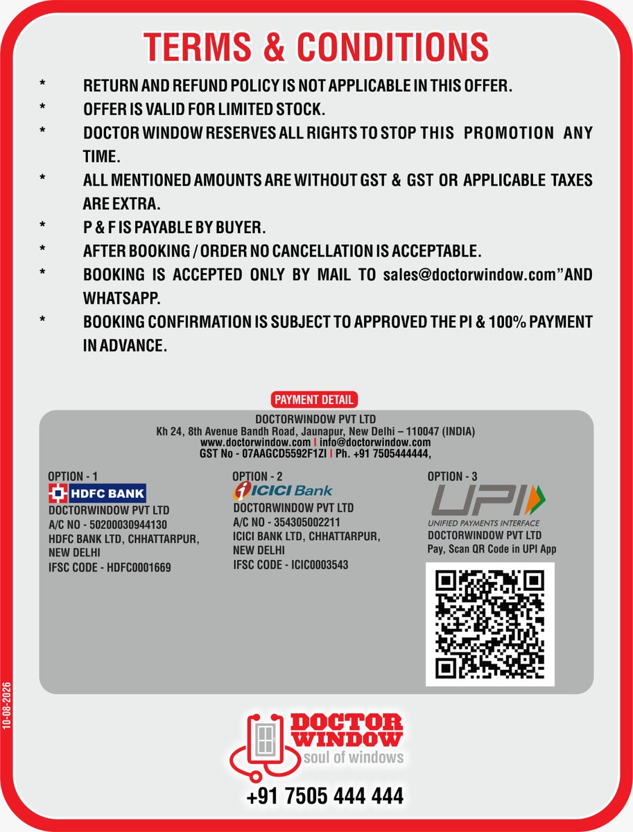 DOCTORWINDOW_IN's tweet photo. 𝗪𝗢𝗪 𝗗𝗘𝗔𝗟 𝗔𝗟𝗘𝗥𝗧!
Get premium-quality products at affordable prices – only with @DOCTORWINDOW_IN
Contact @DOCTORWINDOW_IN at +𝟗𝟏 𝟕𝟓𝟎𝟓 𝟒𝟒𝟒 𝟒𝟒𝟒 or email at 𝗶𝗻𝗳𝗼@𝗱𝗼𝗰𝘁𝗼𝗿𝘄𝗶𝗻𝗱𝗼𝘄.𝗰𝗼𝗺
#handles #premiumhandles #doctorwindow #hardware #window https://t.co/4n5pljG2MU