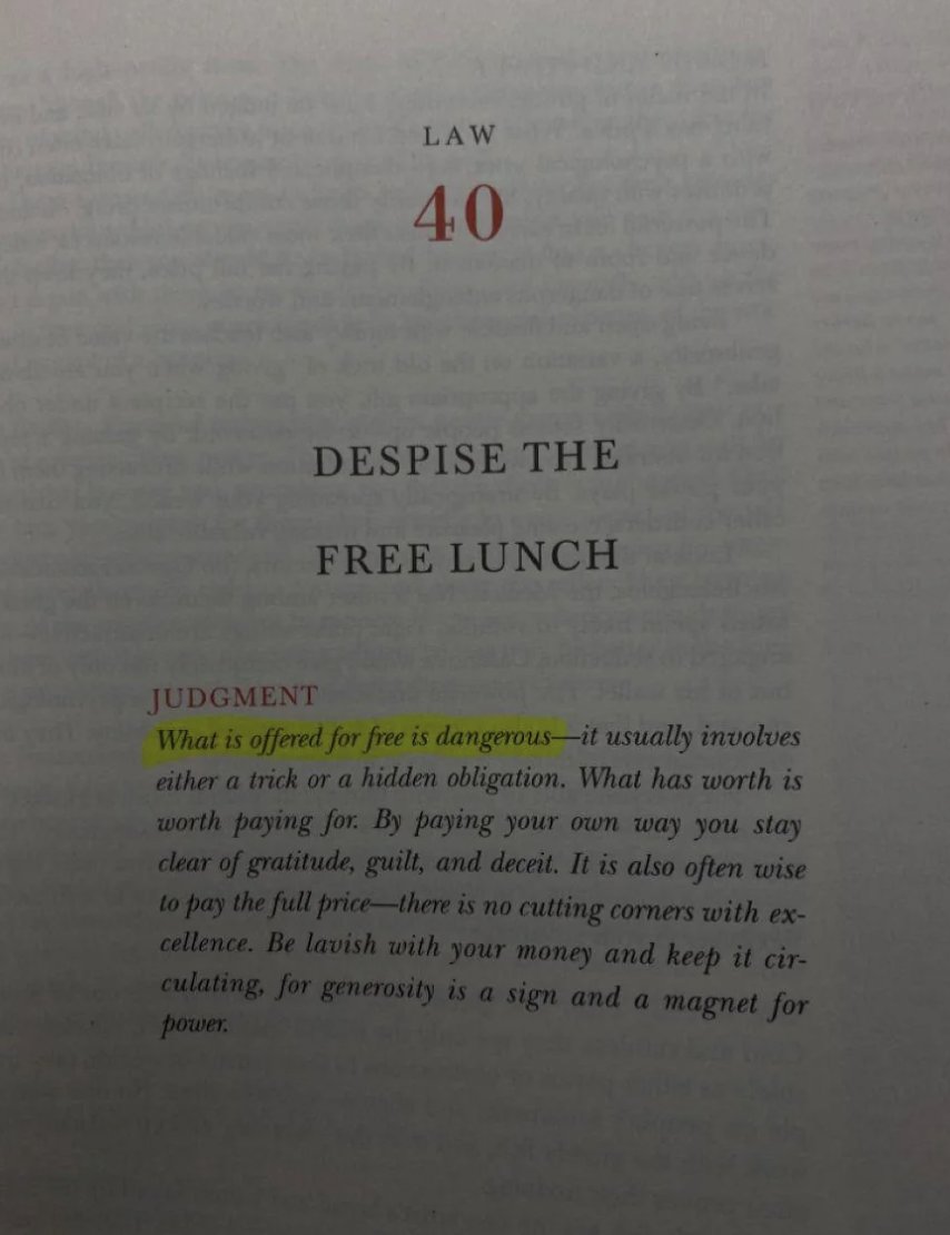 48LawsofPowerr's tweet photo. what is offered for free is dangerous: https://t.co/vKyeDPFF22