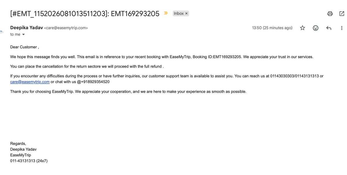Shahinalalani's tweet photo. If a client wants to book a flight from Bombay to Hyderabad, why would @EaseMyTrip offer Navi Mumbai Airport? When I flagged this obvious issue, your team blamed me instead of acknowledging the error. What next-Pune Airport for a Mumbai return? That's how customers get misled.

After this tweet, @EaseMyTrip agreed IN WRITING to a full refund, provided I took this post down. After I made a second return booking with @EaseMyTrip, I was told on call that the refund would be denied unless I removed this tweet. So, because of @EaseMyTrip’s error, I ended up paying TWICE and was then pressured to stay silent.

Why always customers have to pay the price @EaseMyTrip ?